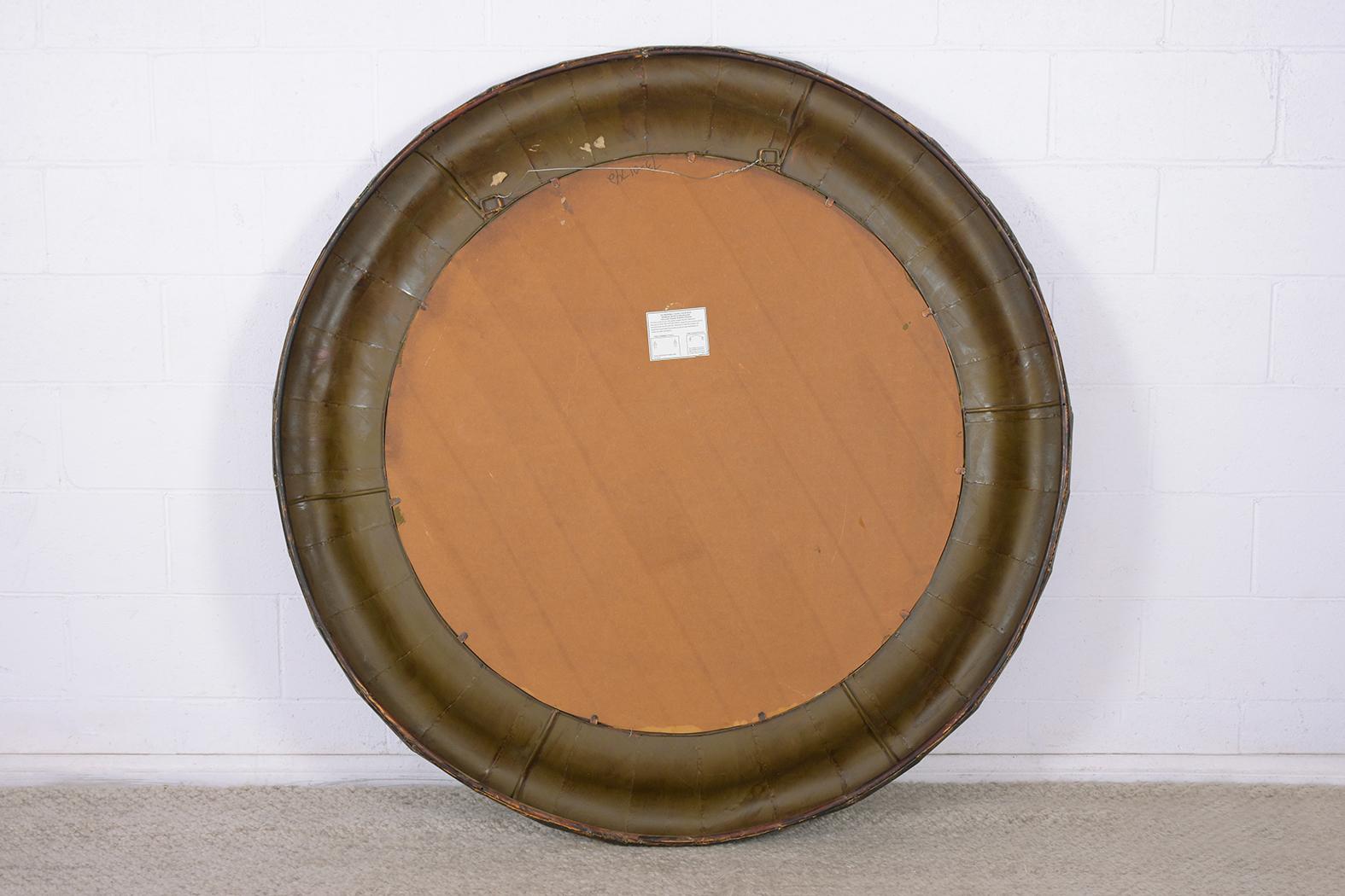 1970 Mid-Century Modern Circular Mirror with Parchment Frame - 40