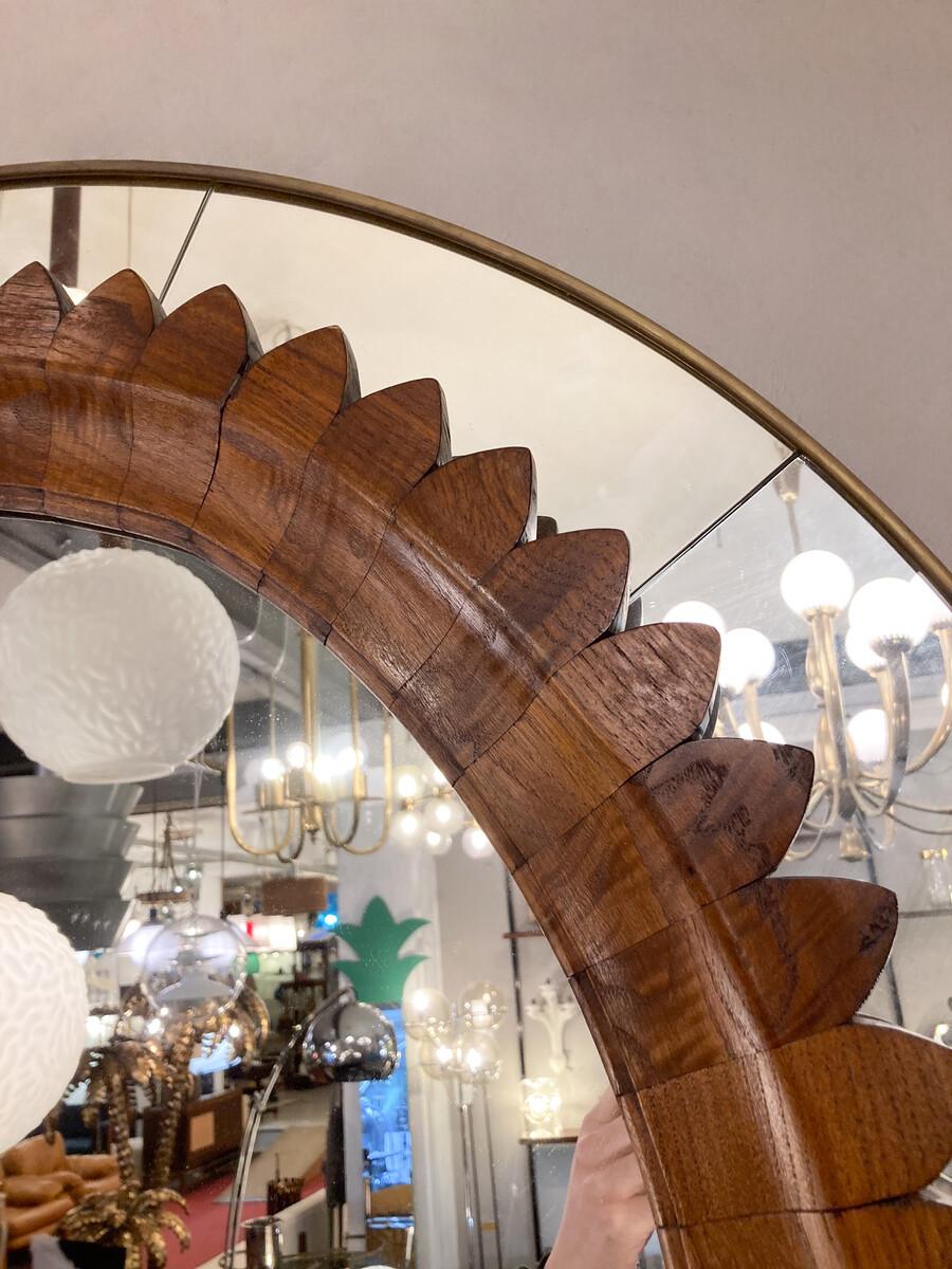Glass Mid-century Circular Walnut Wall Mirror by Fratelli Marelli, Italy, 1950s