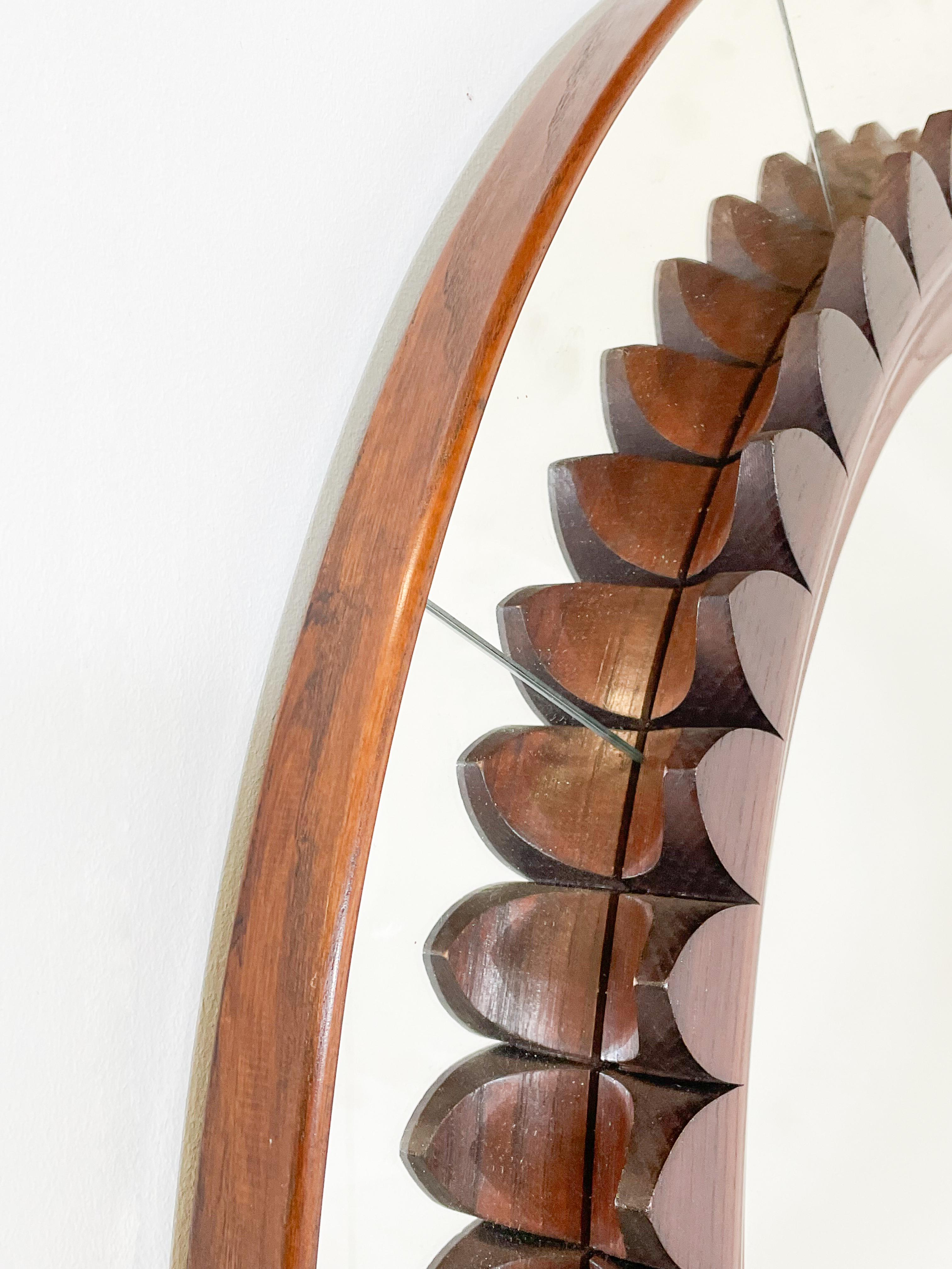 Mid-20th Century Mid-century Circular Walnut Wall Mirror by Fratelli Marelli, Italy, 1950s For Sale