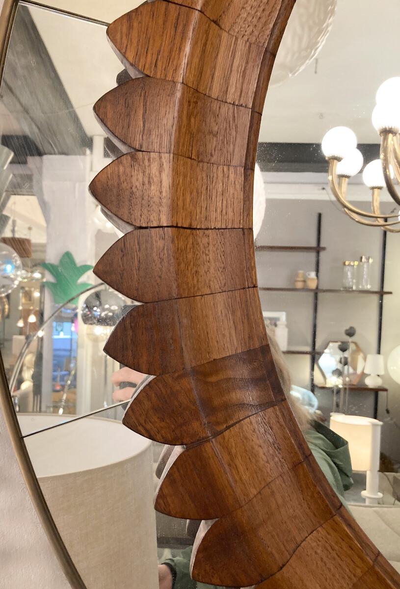 Mid-century Circular Walnut Wall Mirror by Fratelli Marelli, Italy, 1950s 1