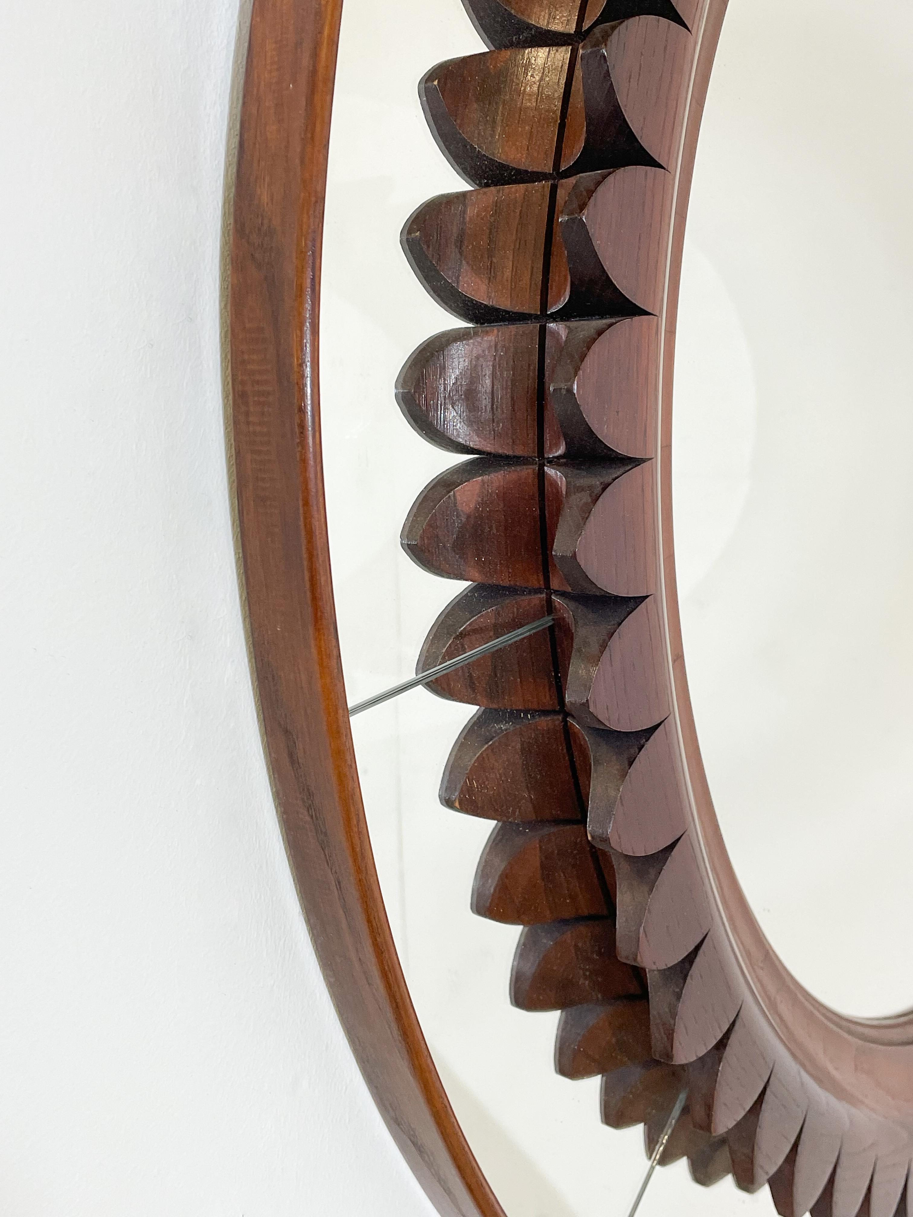 Wood Mid-century Circular Walnut Wall Mirror by Fratelli Marelli, Italy, 1950s For Sale