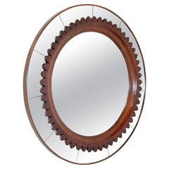 Mid-century Circular Walnut Wall Mirror by Fratelli Marelli, Italy, 1950s