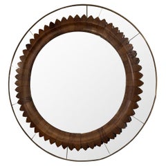 Mid-century Circular Walnut Wall Mirror by Fratelli Marelli, Italy, 1950s