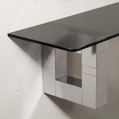 Mid-Century Cityscape Console Shelf  in Chrome W/ Smoked Glass Top by Paul Evans
