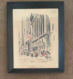 Mid-Century Cityscape, Lithographie der New Yorker Börse von John Haymson