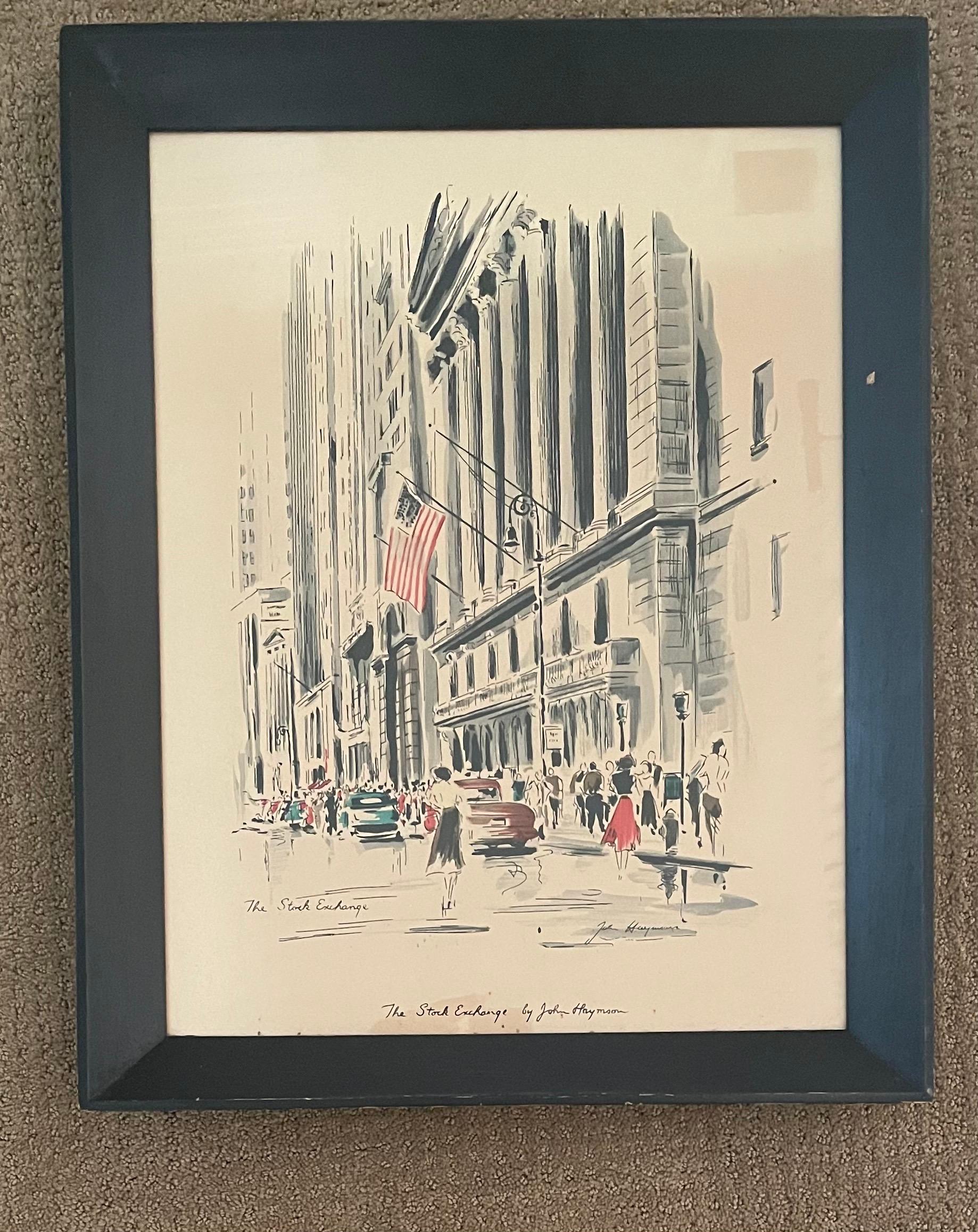 Mid-Century Modern Mid-Century Cityscape Lithograph of The New York Stock Exchange by John Haymson