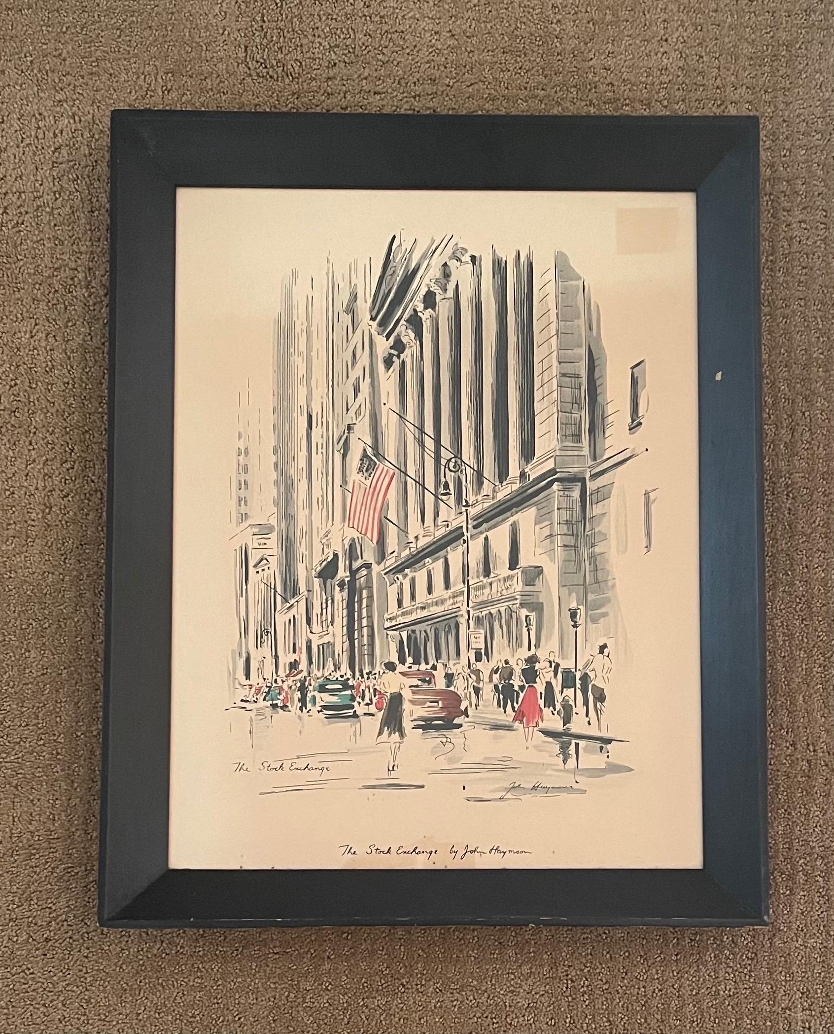 Mid-Century Cityscape Lithograph of The New York Stock Exchange by John Haymson 2