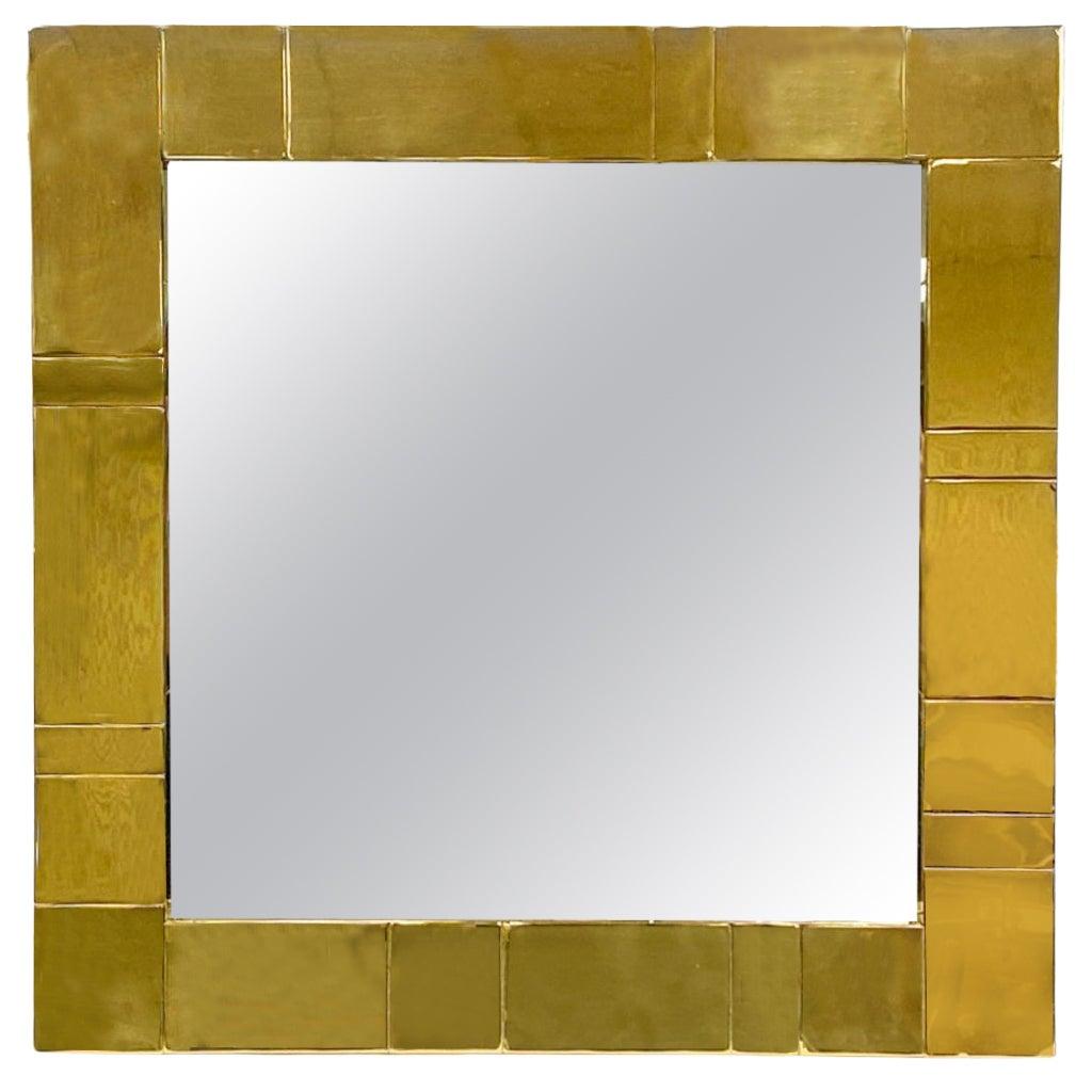 Mid century cityscape thick cubist Brass wall mirror