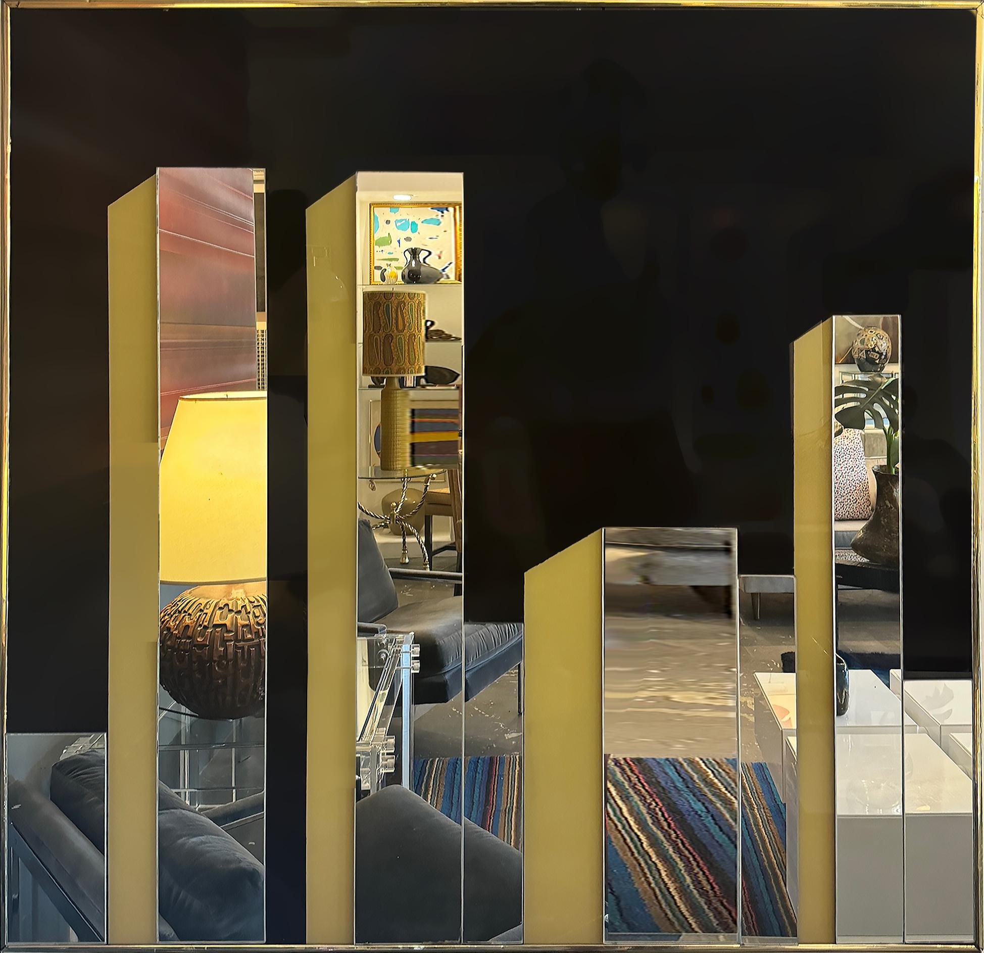 Metal Mid-century Cityscape Wall Mirror Reminiscent of the New York City Twin Towers