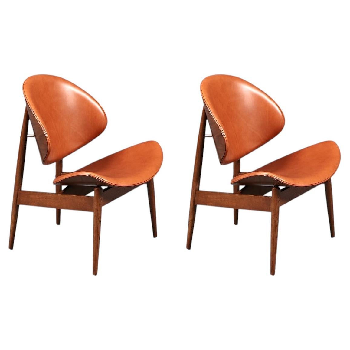 Mid Century "Clam Shell" Leather Chairs by Seymour J. Wiener for Kodawood