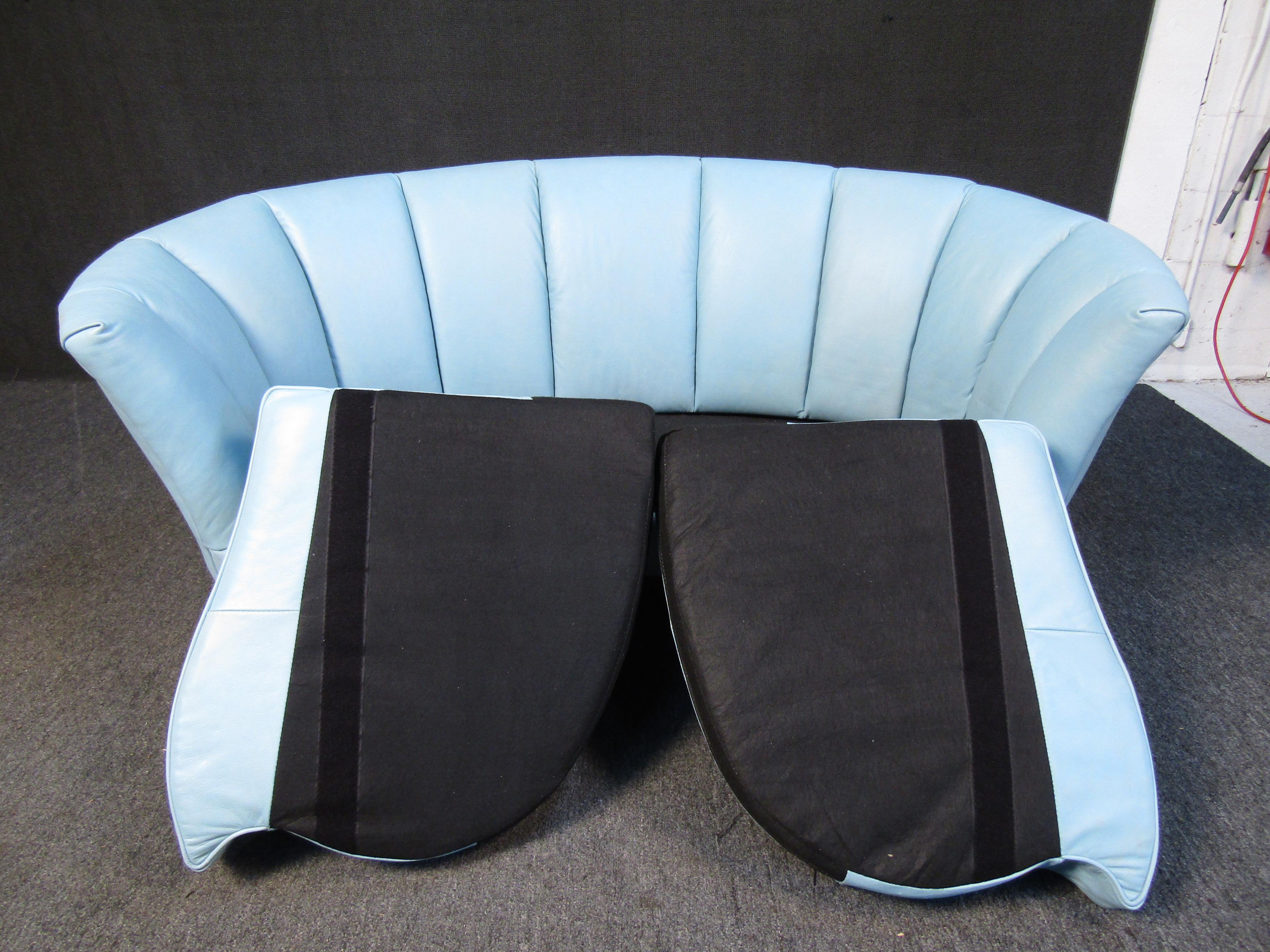 Faux Leather Mid-Century Clam Shell Loveseat For Sale