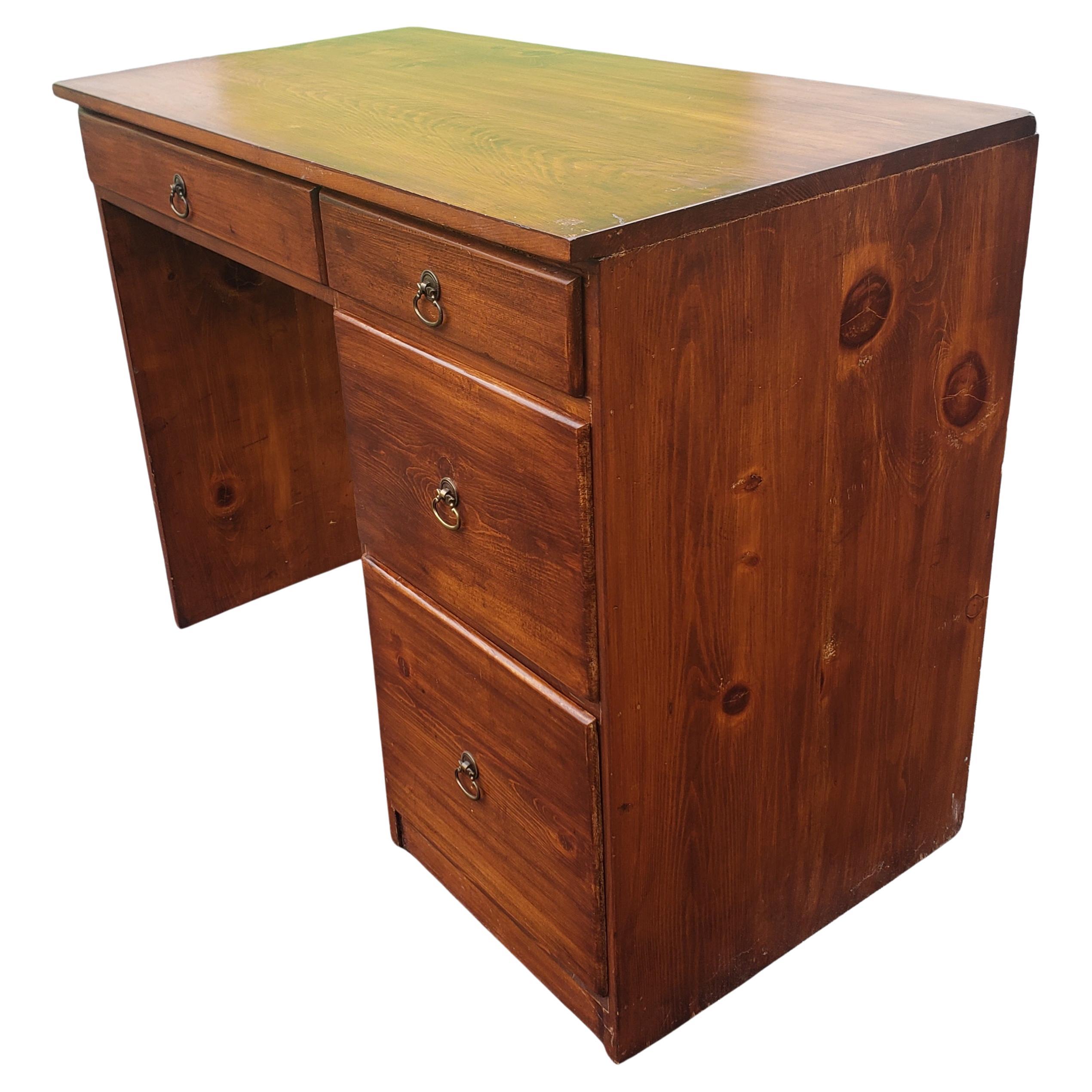 American Midcentury Classic Four Drawer Pine Student Desk For Sale