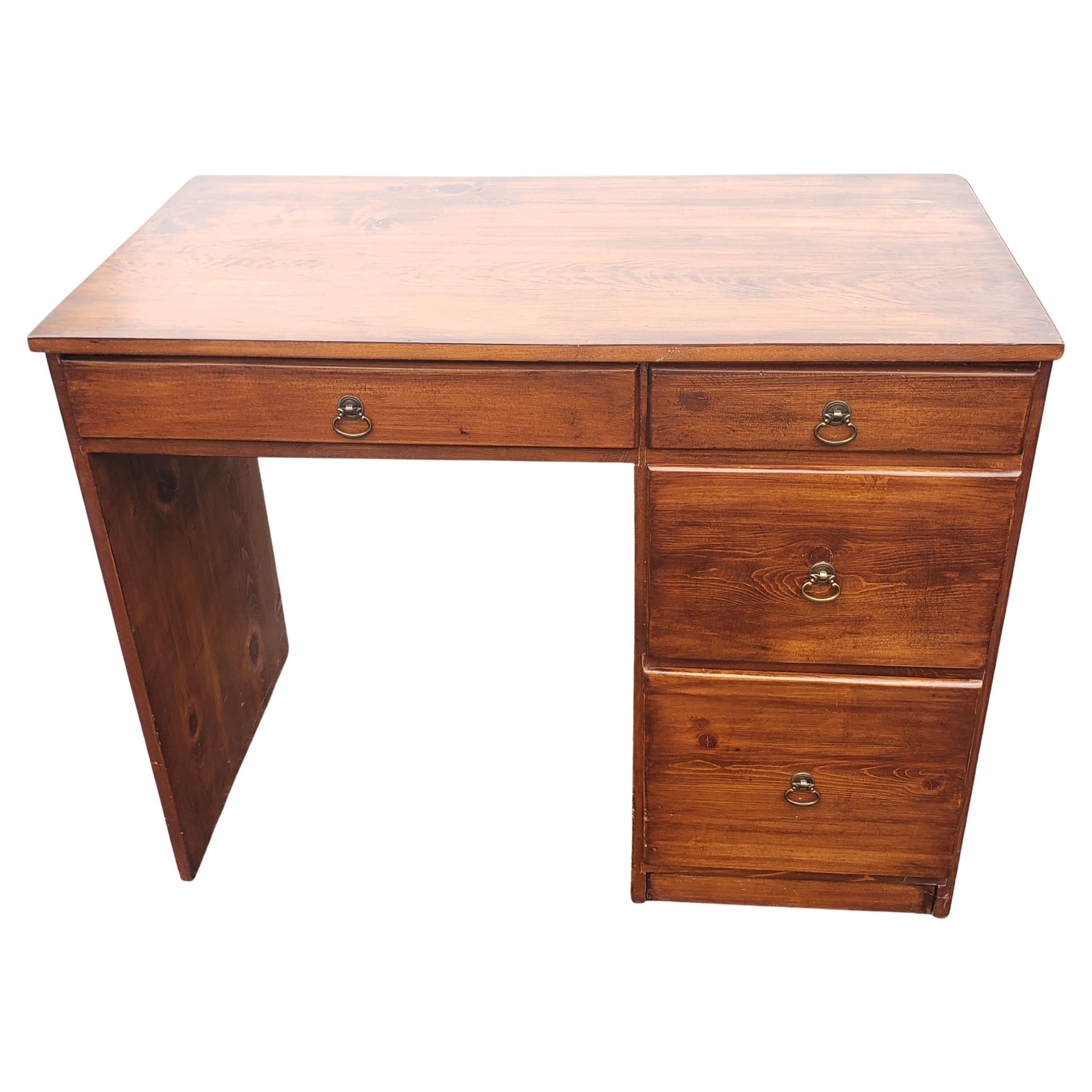 Midcentury Classic Four Drawer Pine Student Desk For Sale