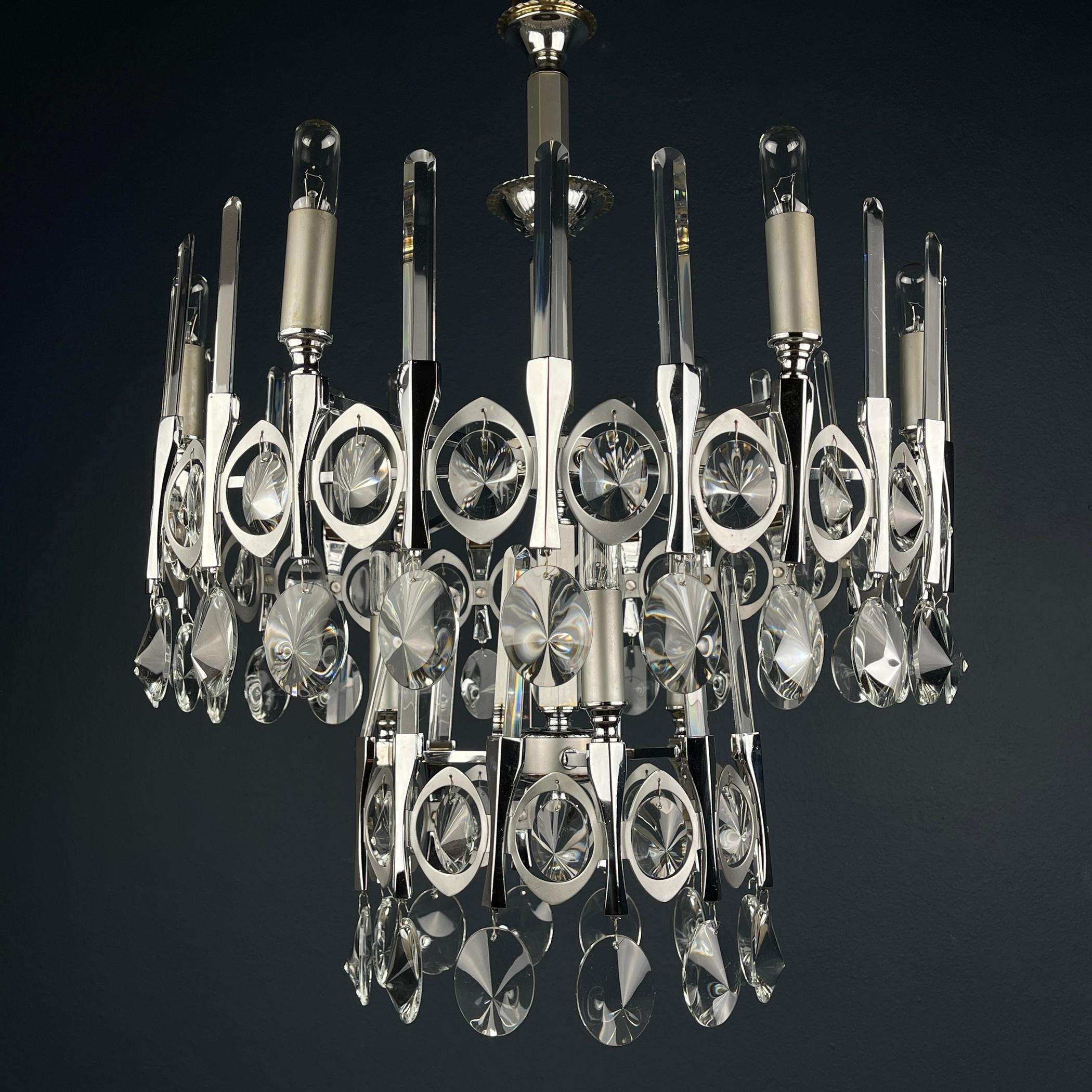 Mid-century classic glass chandelier by Gaetano Sciolari Italy 1970s For Sale 1