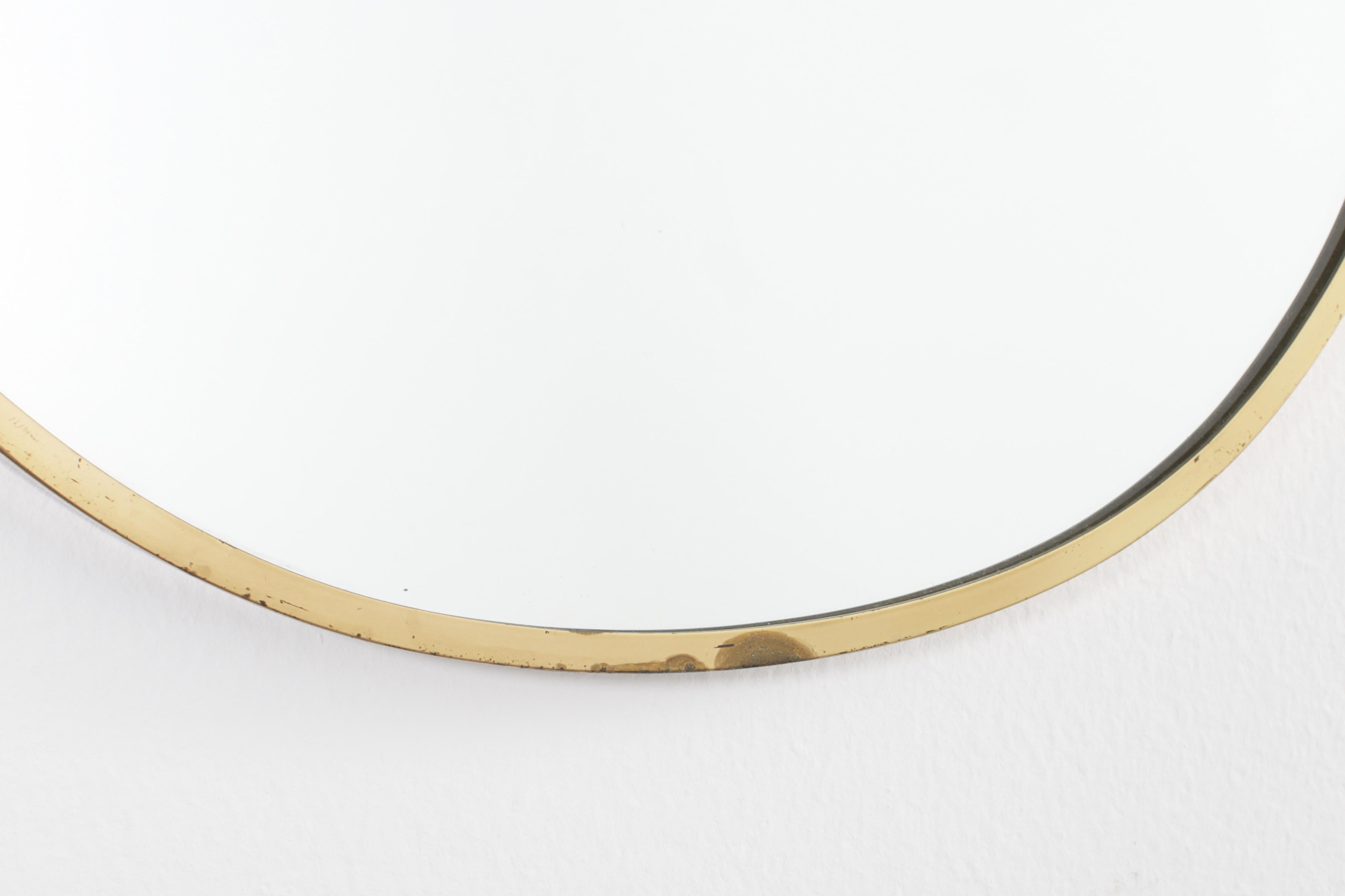Mid-20th Century Mid-Century Classic Italian Style Wall Mirror with Golden Brass Friezes 50s For Sale