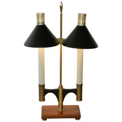 Mid Century Classic Table Lamp with Brass Stand with Wooden Base