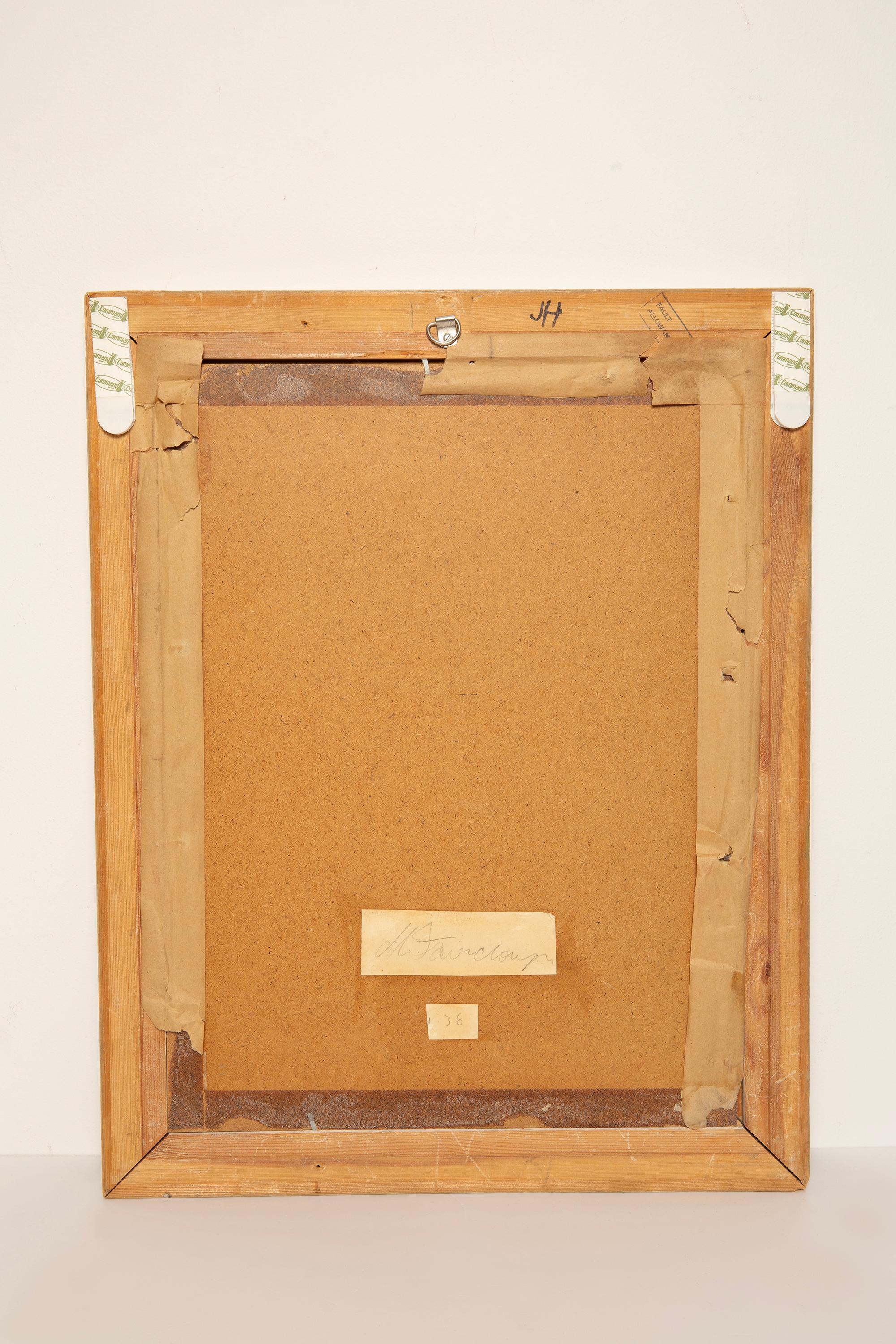 Peinture féminine classique du milieu du siècle, cadre en bois et lin, années 1930 en vente 2