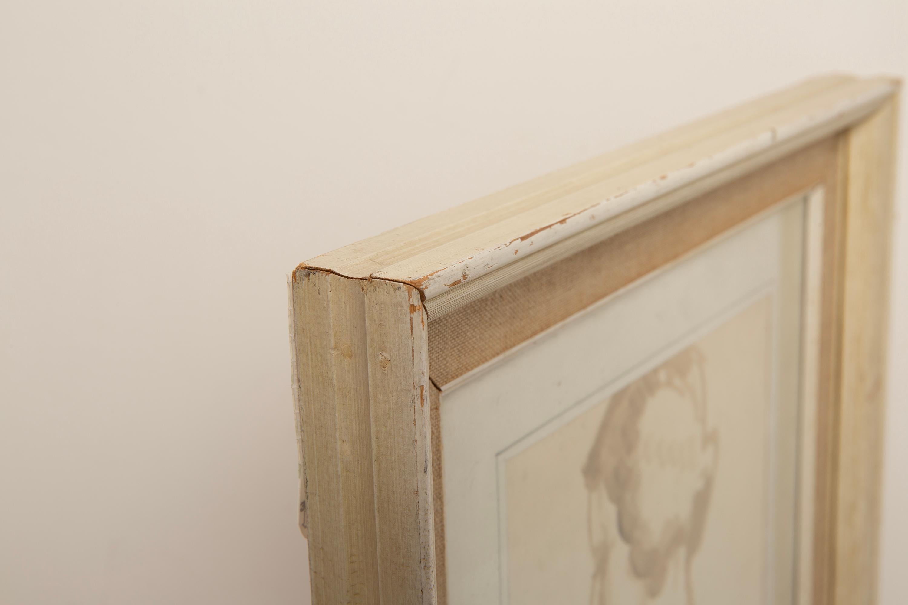 Peinture féminine classique du milieu du siècle, cadre en bois et lin, années 1930 en vente 6