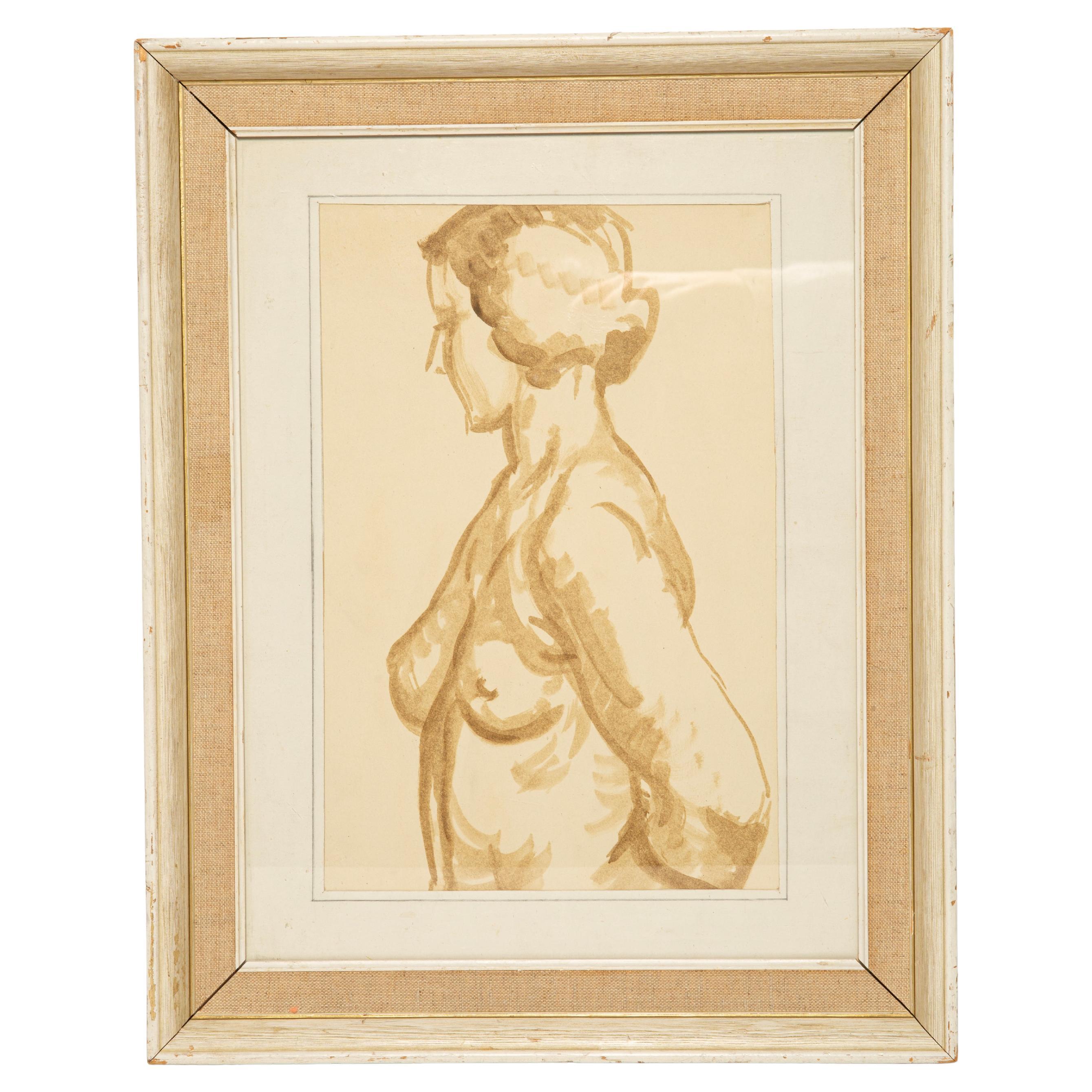 Mid Century Classical Female Painting, Wood and Linen Frame, 1930s