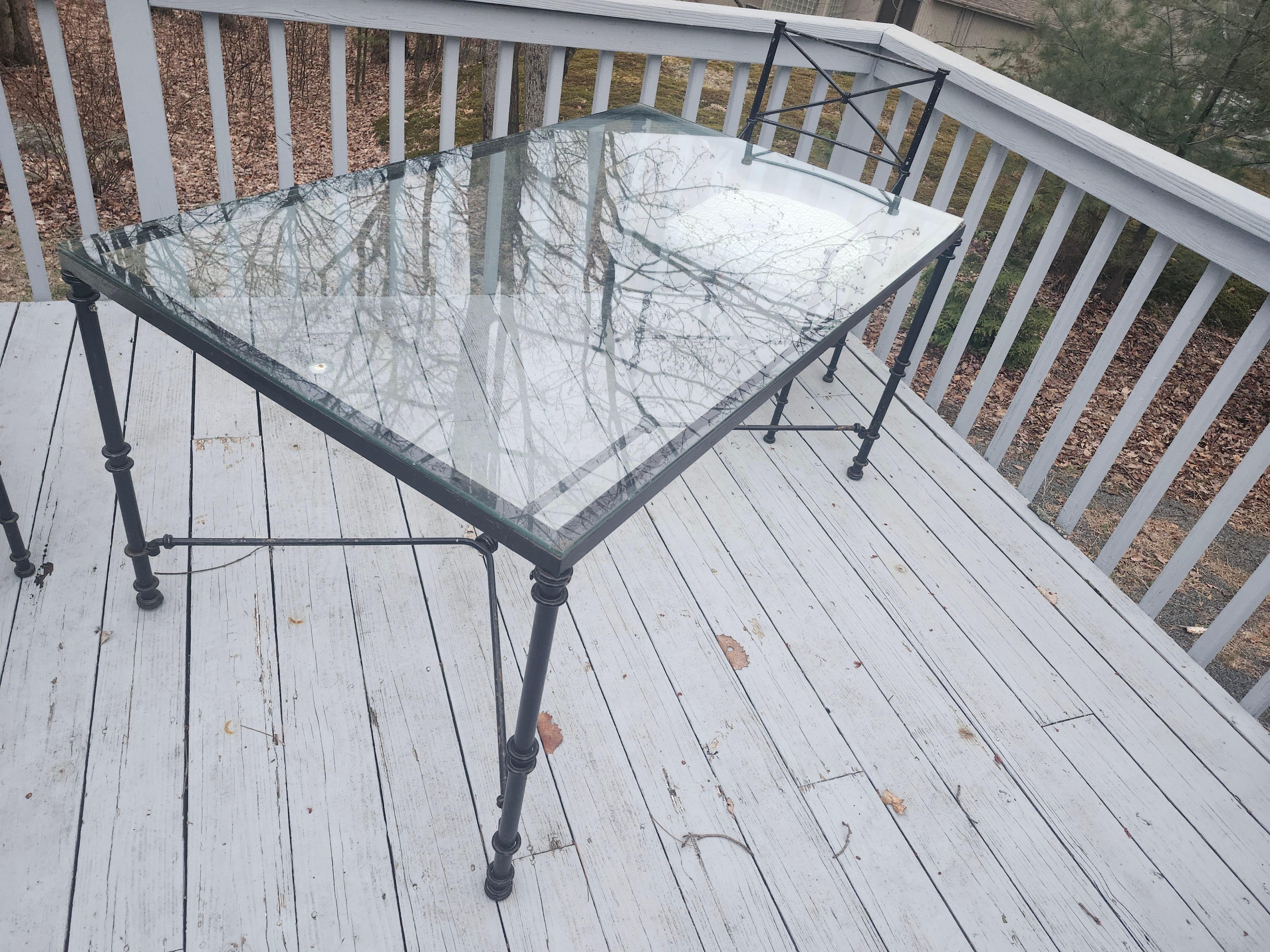 Mid-20th Century Mid Century Classical Roman Outdoor Patio Garden Set Glass Top Table 4 Chairs For Sale