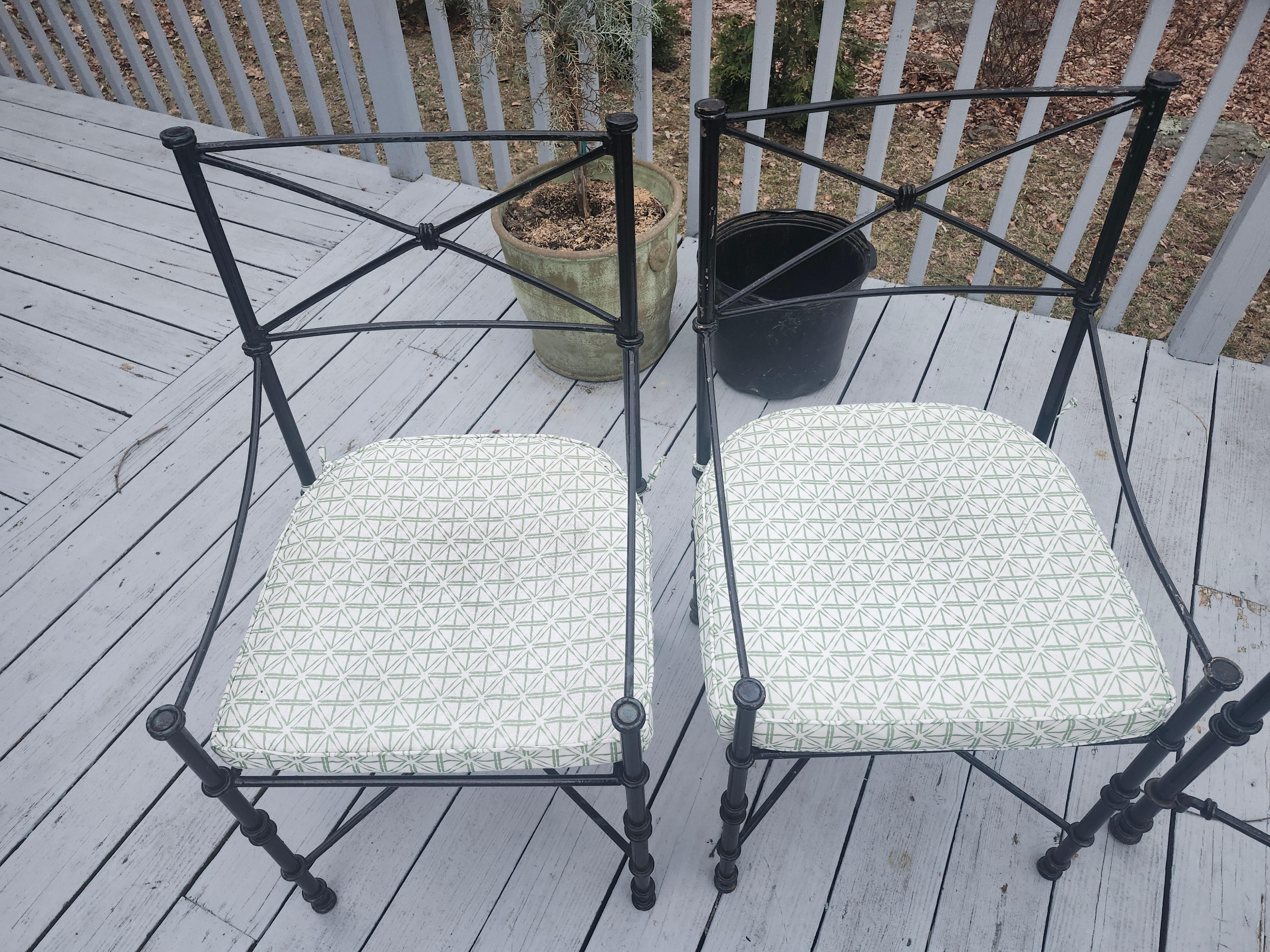 Mid Century Classical Roman Outdoor Patio Garden Set Glass Top Table 4 Chairs For Sale 1