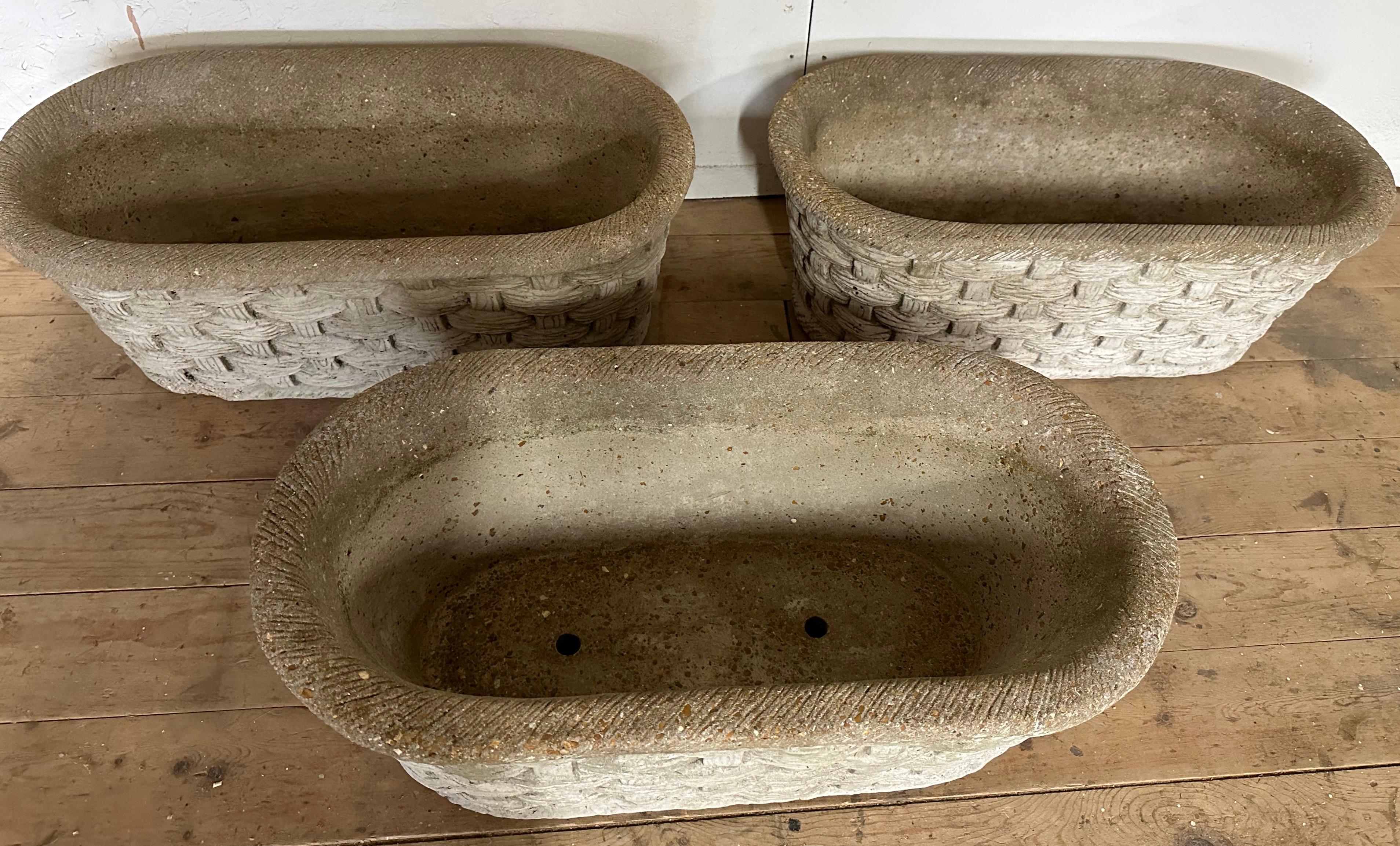 Mid-Century Classical Styled Cast Stone Basket Weave Planters -- 3 Available For Sale 2