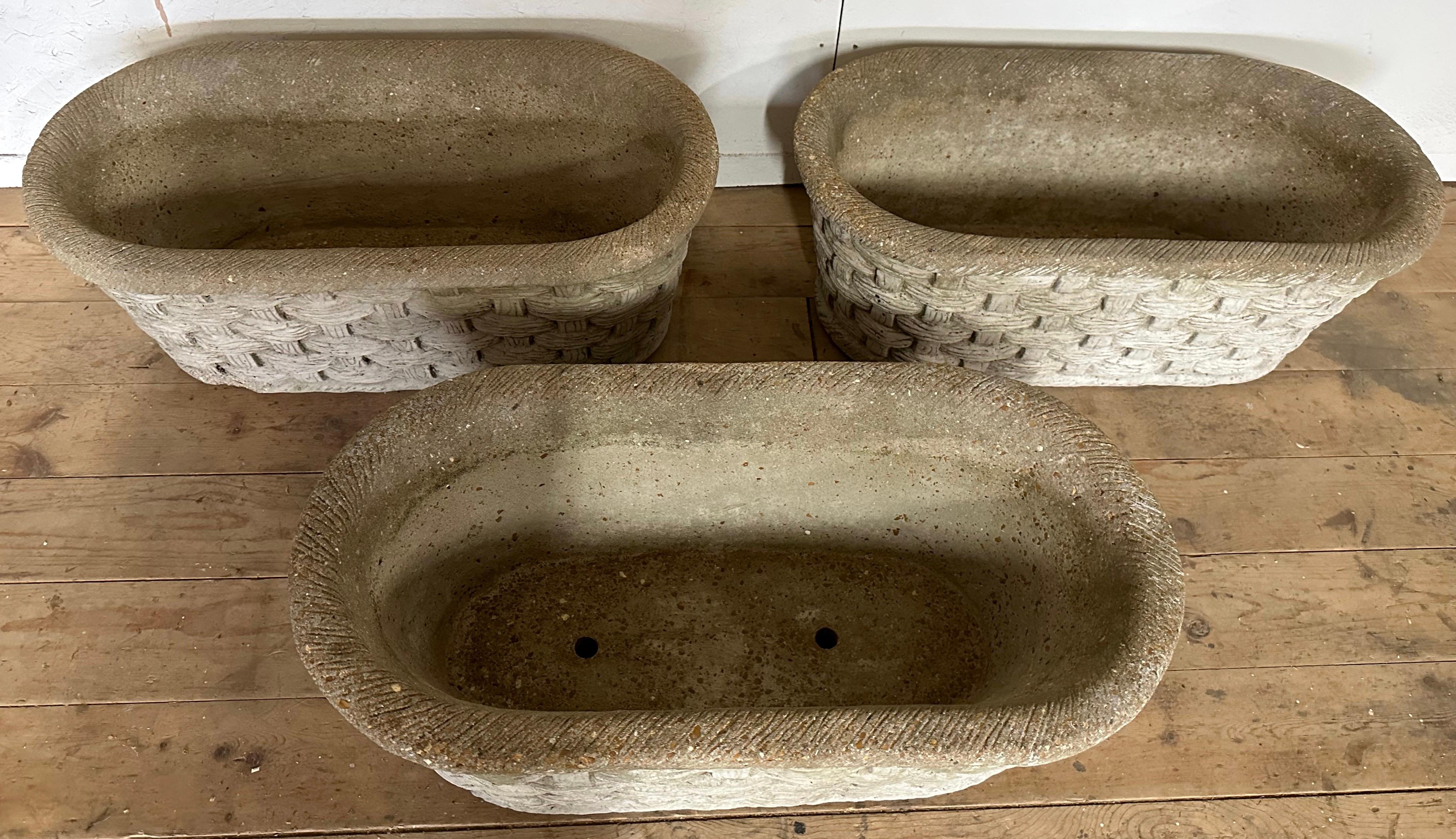 Mid-Century Classical Styled Cast Stone Basket Weave Planters -- 3 Available For Sale 3