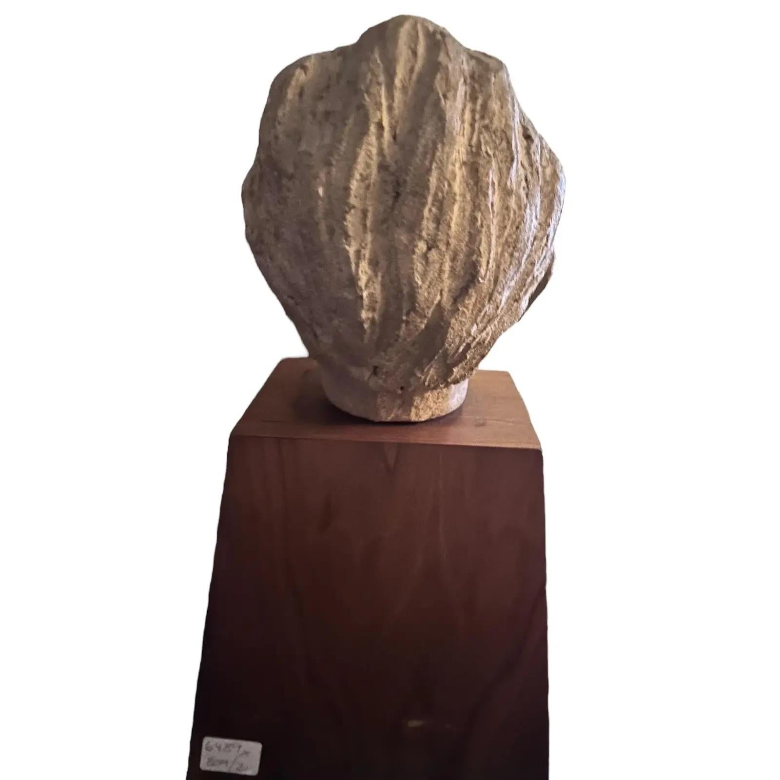 Brutalist Mid Century Clay Head Sculpture on Wood Base For Sale