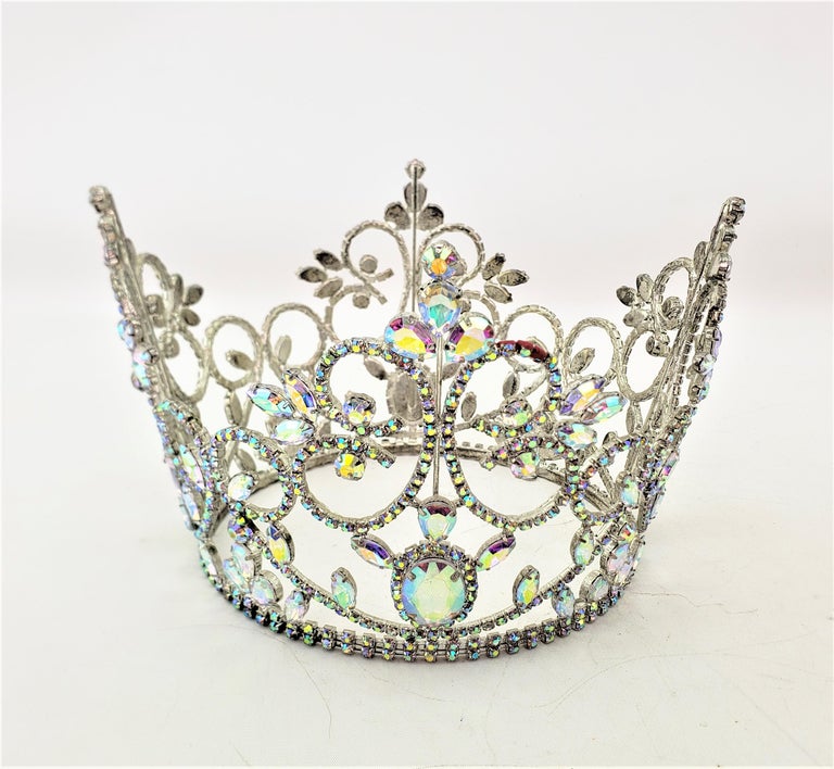 Midcentury Clear Aurora Borealis Prong Set Rhinestone Wedding or