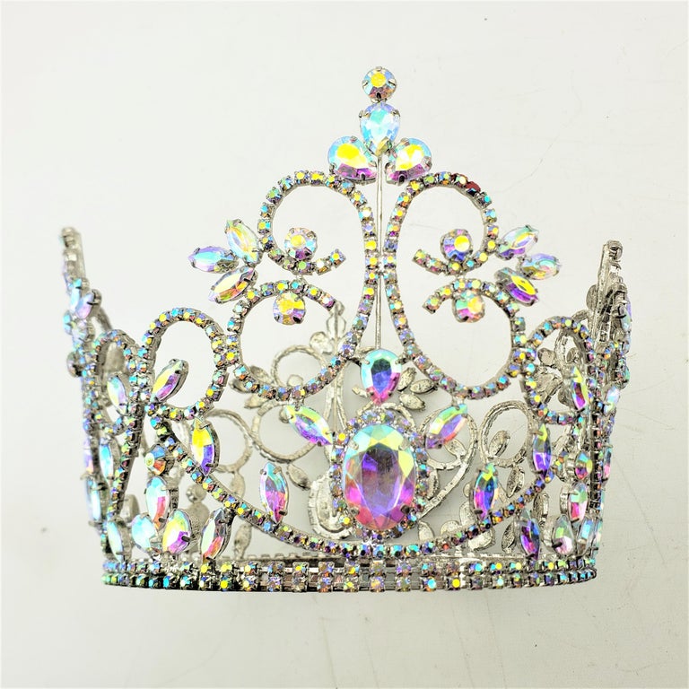 Midcentury Clear Aurora Borealis Prong Set Rhinestone Wedding or