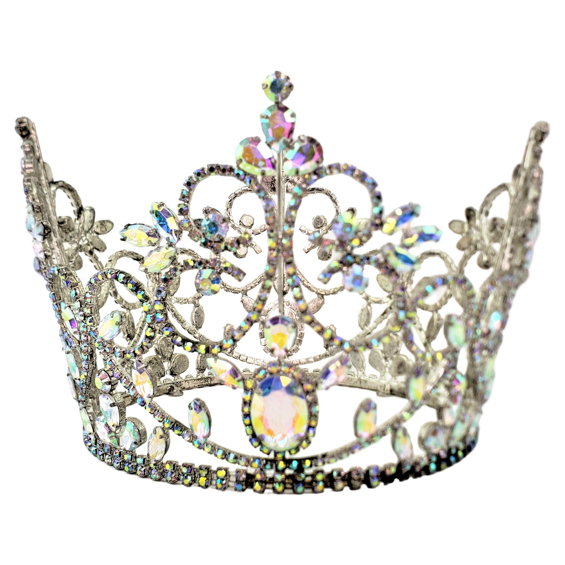 Midcentury Clear Aurora Borealis Prong Set Rhinestone Wedding or Pageant Crown