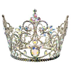 Vintage Midcentury Clear Aurora Borealis Prong Set Rhinestone Wedding or Pageant Crown