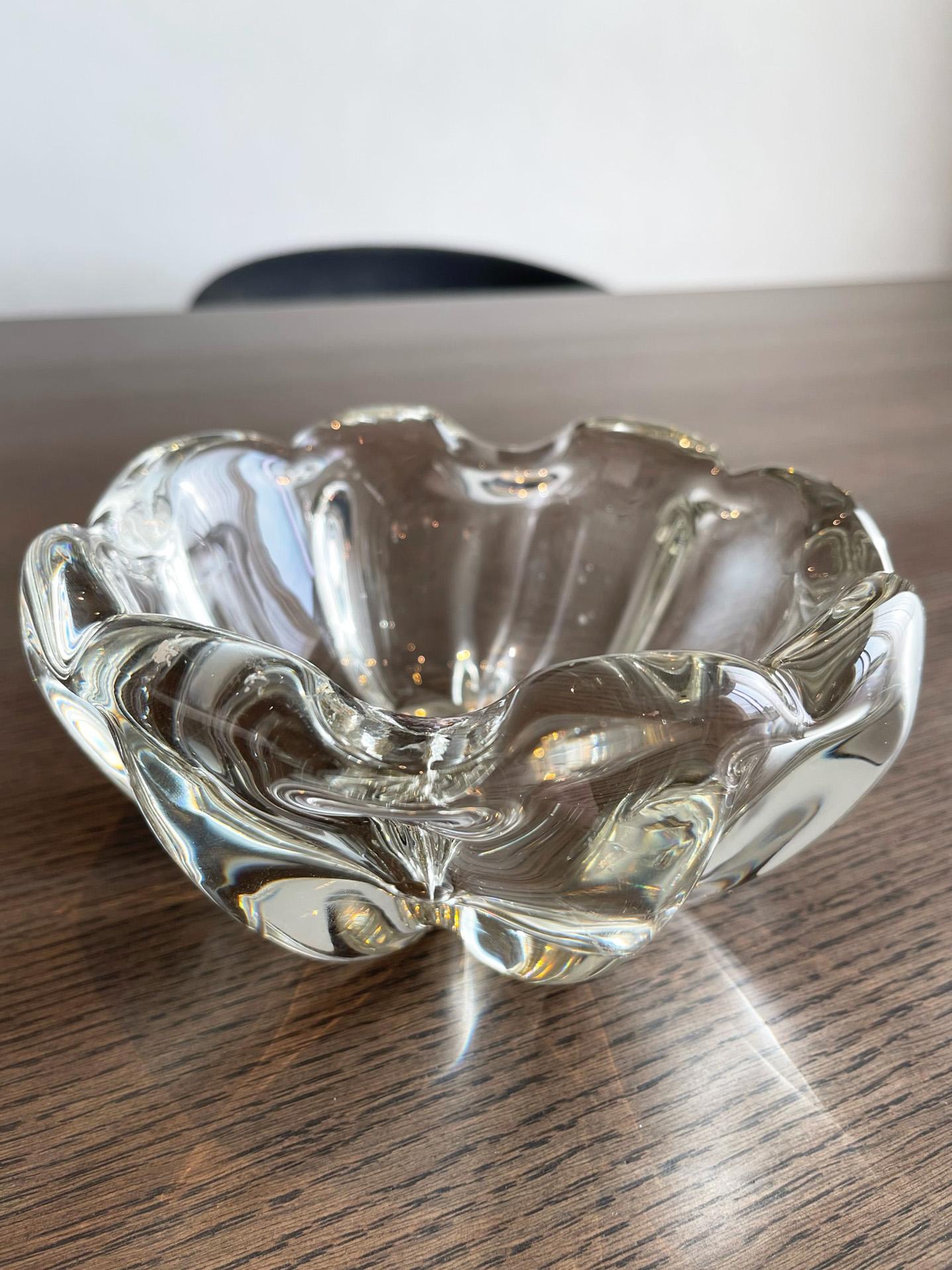 Mid-Century Modern Mid-Century Clear Crystal Vide Poche Dish Bowl Attr Daum France