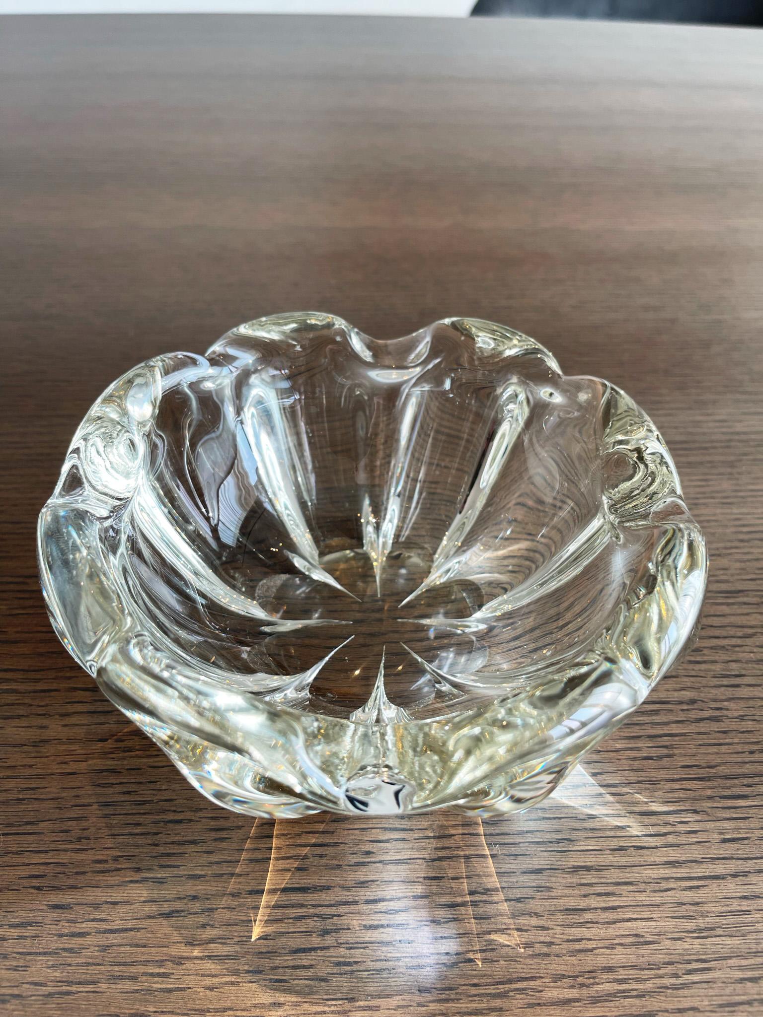 Mid-Century Clear Crystal Vide Poche Dish Bowl Attr Daum France In Good Condition In Glasgow, GB