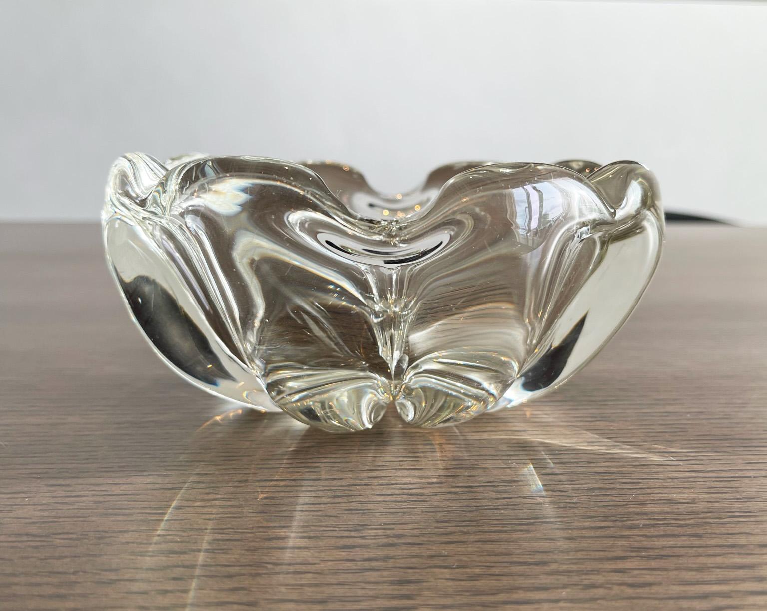Mid-Century Clear Crystal Vide Poche Dish Bowl Attr Daum France 1