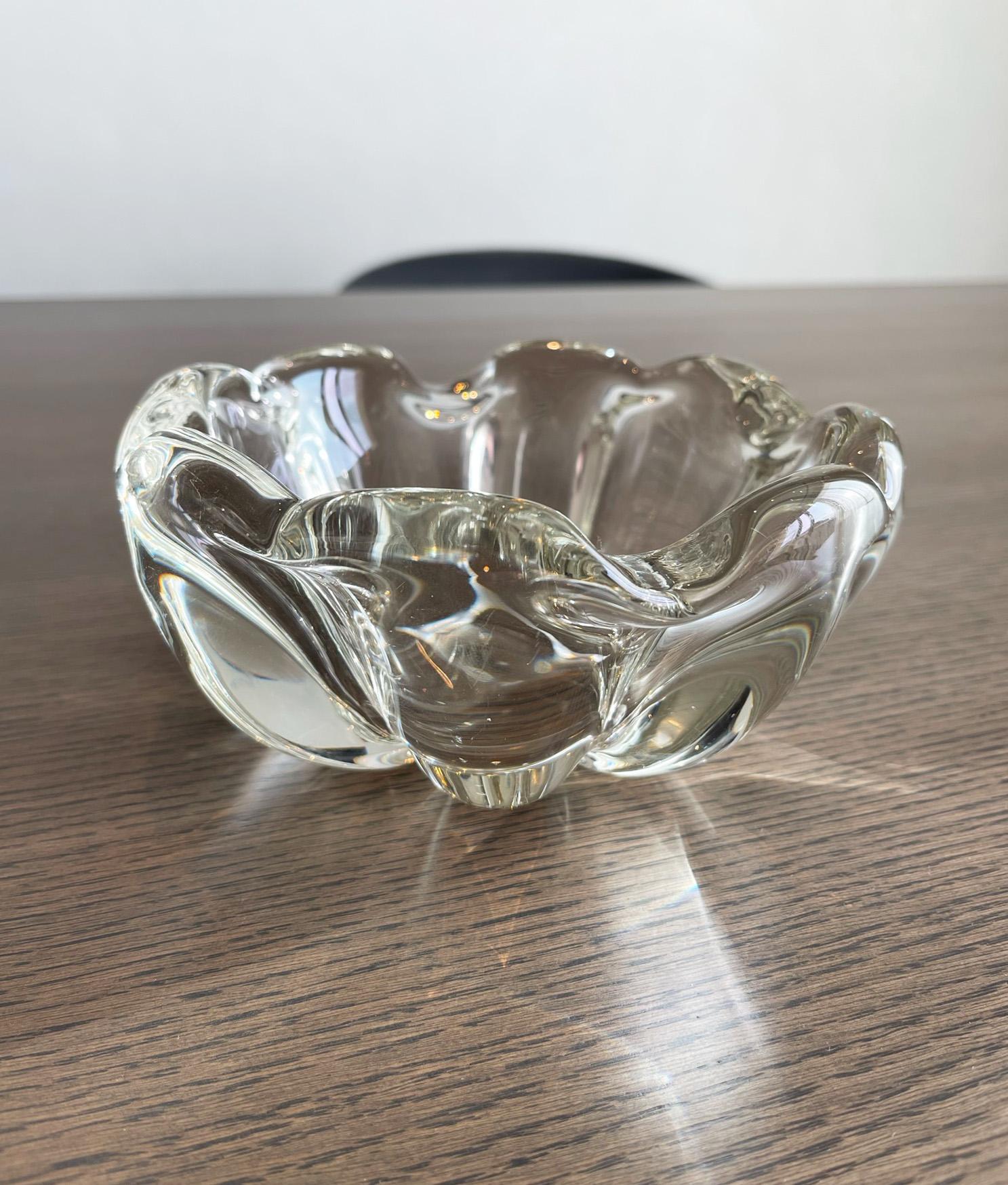 Mid-Century Clear Crystal Vide Poche Dish Bowl Attr Daum France 2