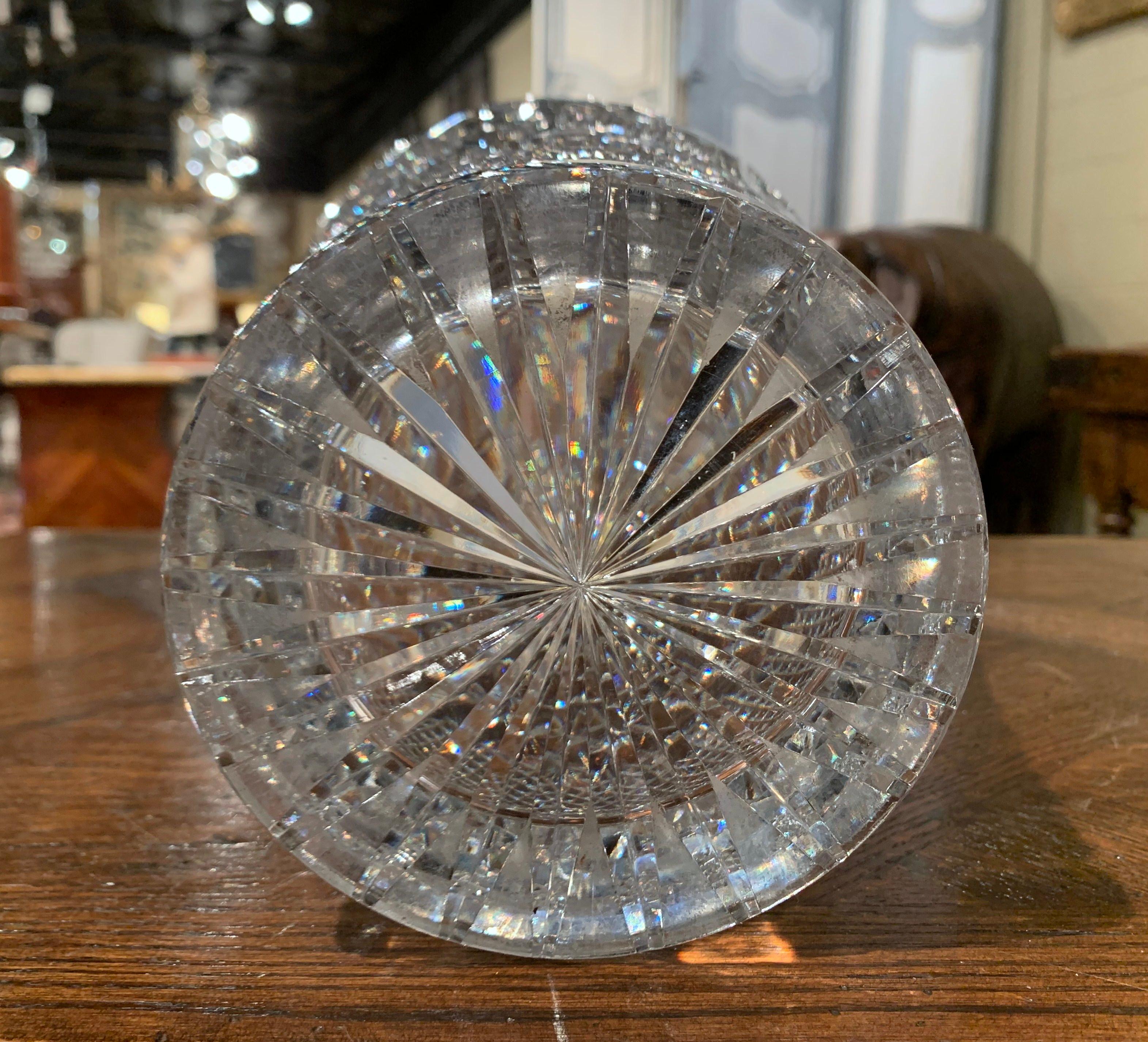 Midcentury Clear Cut Glass Crystal Vase with Floral and Leaf Motifs 1