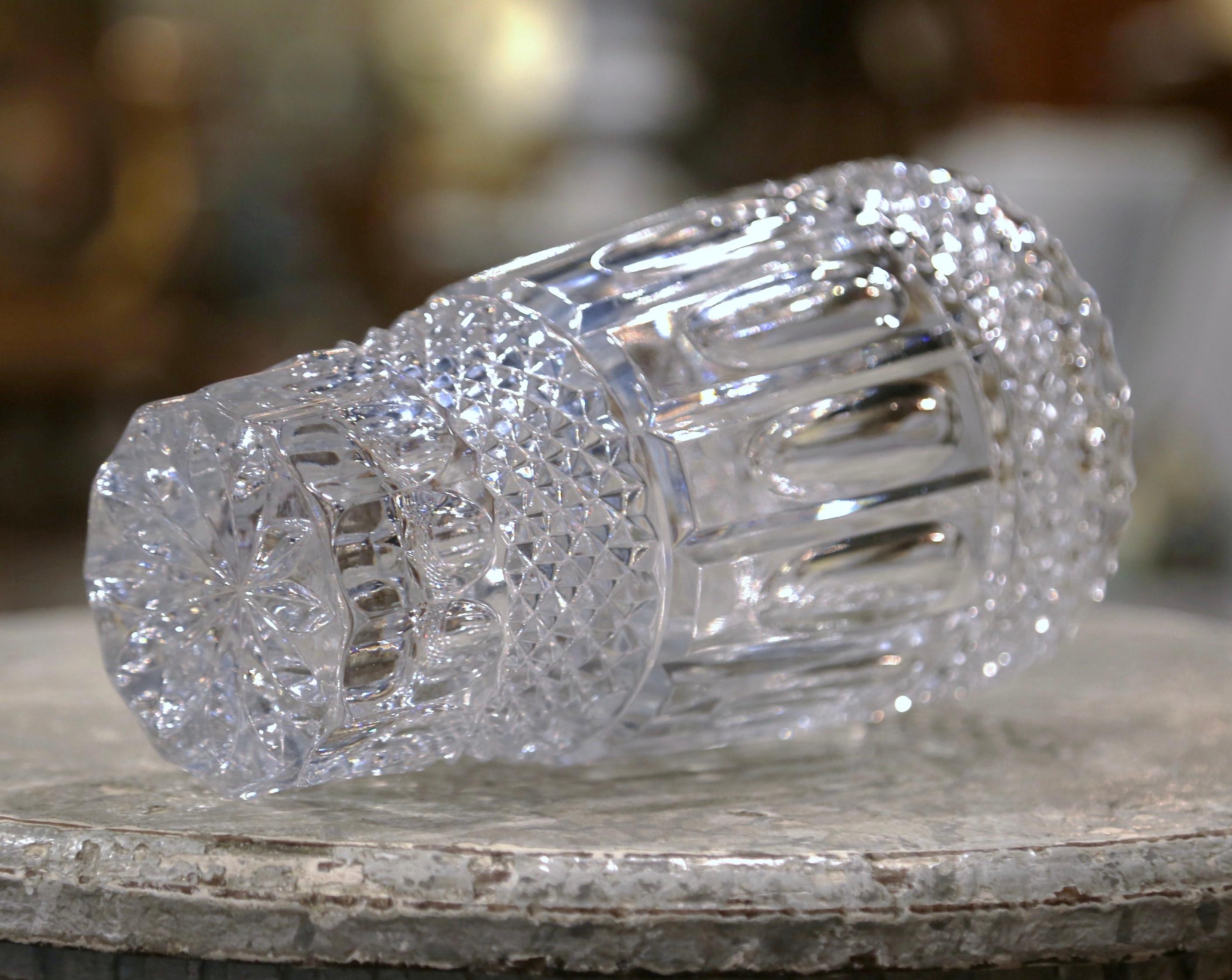 20th Century Mid-Century Clear Cut Glass Crystal Vase with Geometric Motifs For Sale