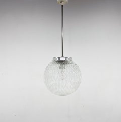Midcentury Clear Glass Ball Pendant Light, Czechoslovakia