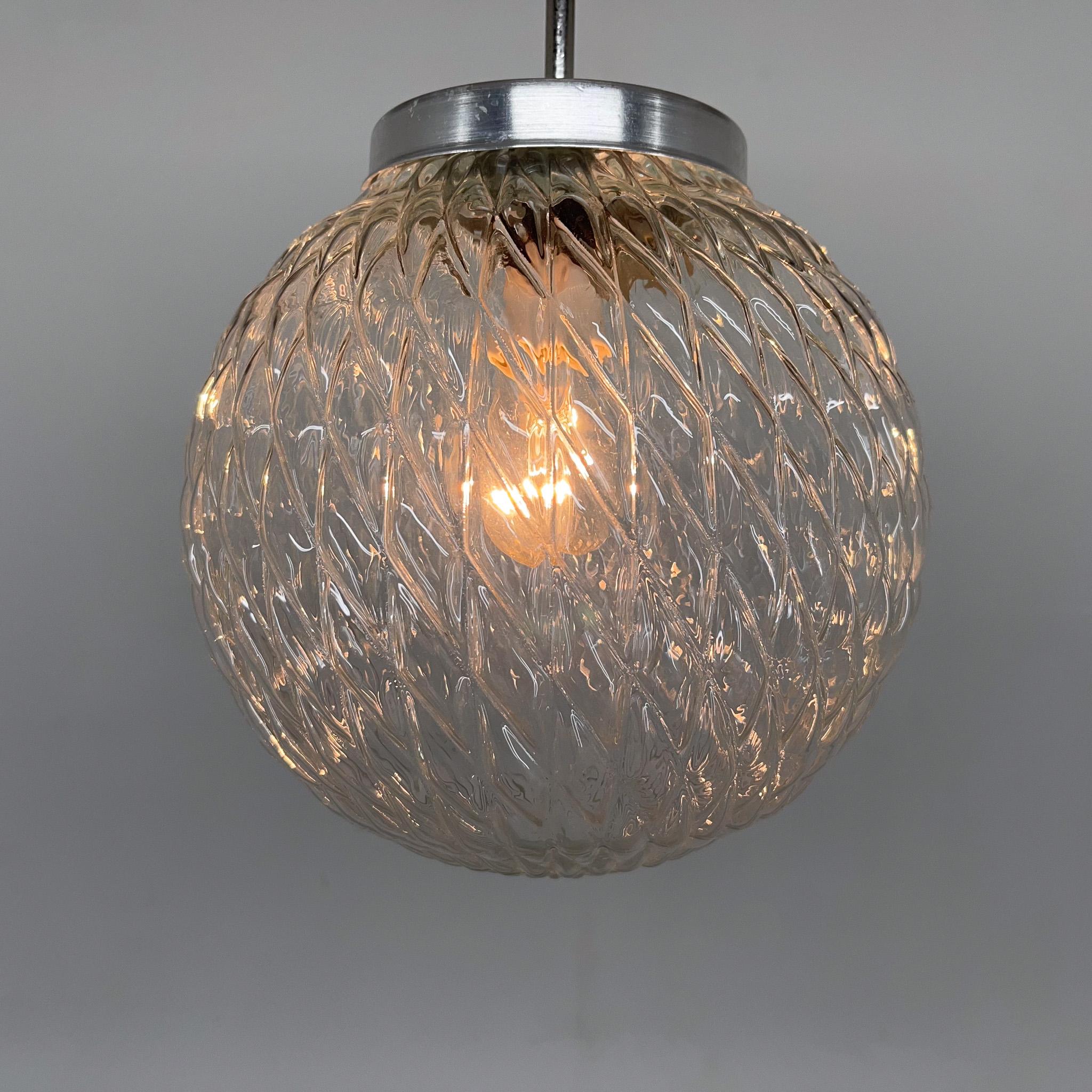 Midcentury Clear Glass Ball Pendant Light, Czechoslovakia In Good Condition For Sale In Praha, CZ
