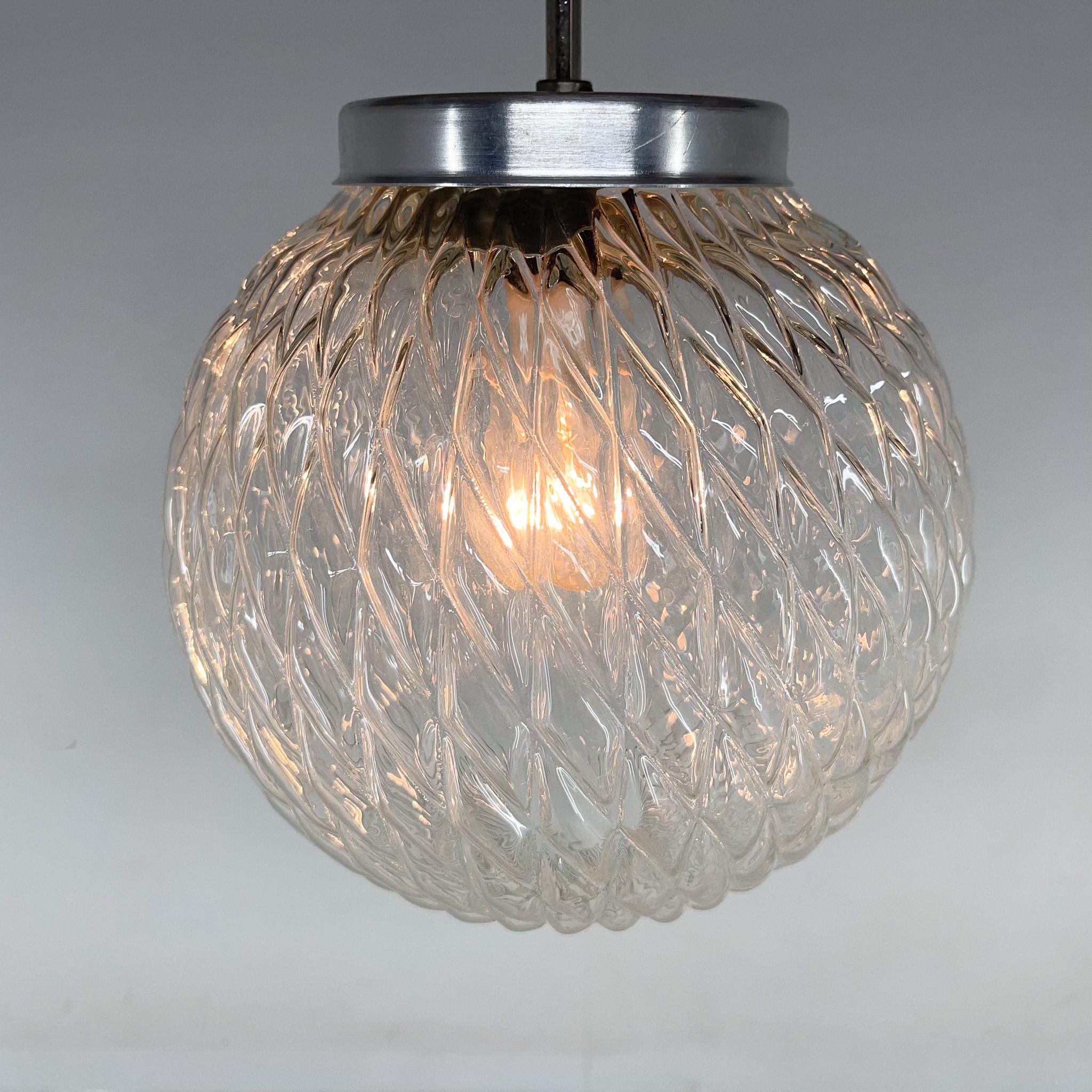 Midcentury Clear Glass Ball Pendant Light, Czechoslovakia For Sale 2