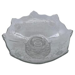 Mid Century Clear Glass Fruit Bowl with Etched Floral Pattern