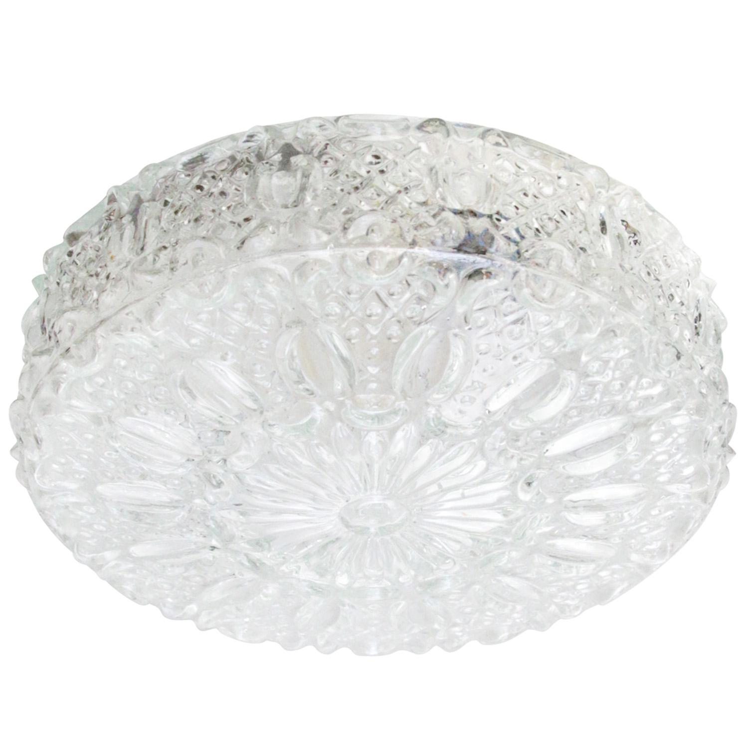 German Mid-Century Clear Glass Scones Wal Ceiling Lamp Helena Tynell, Glashütte Limburg