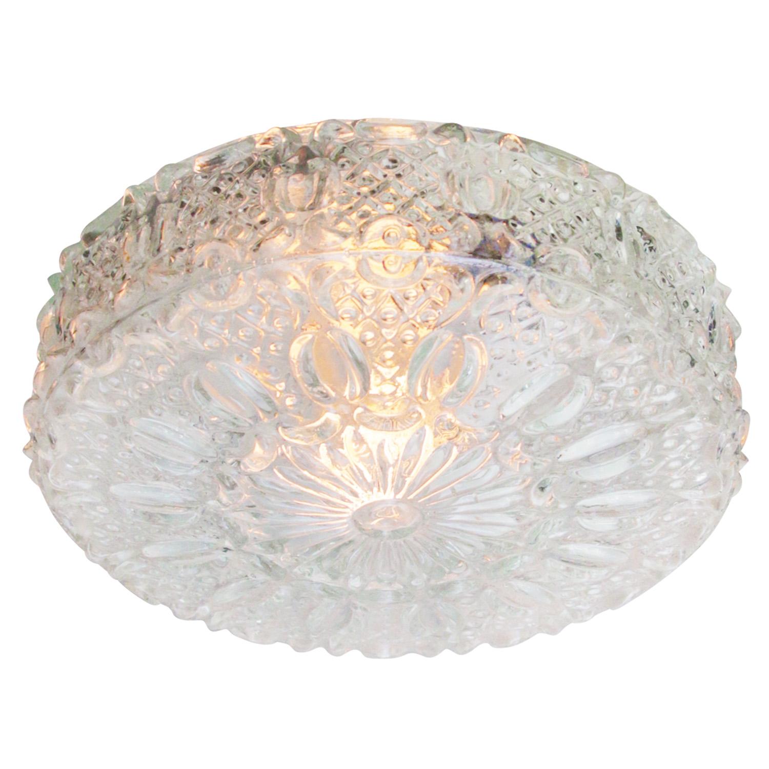 20th Century Mid-Century Clear Glass Scones Wal Ceiling Lamp Helena Tynell, Glashütte Limburg