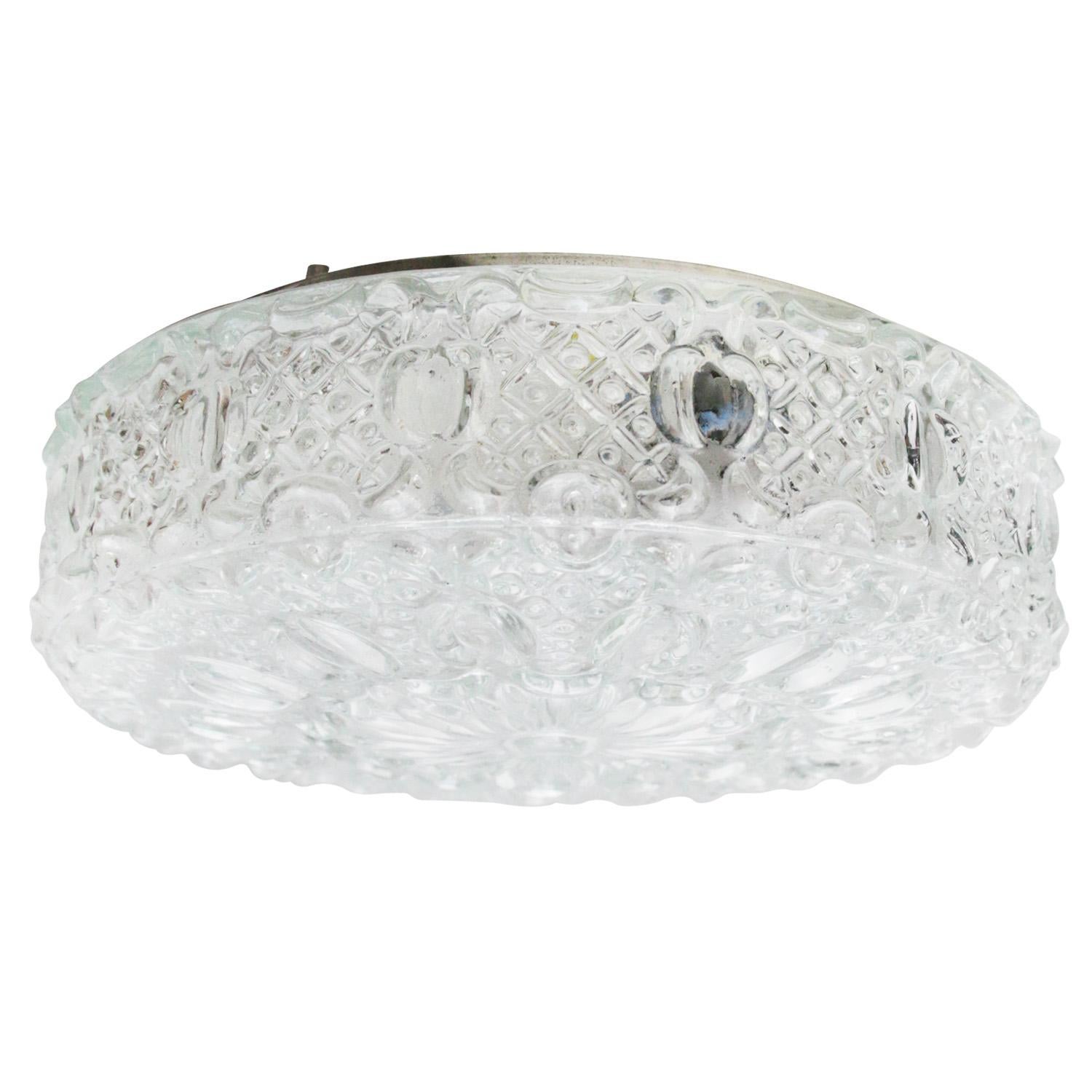 Mid-Century Clear Glass Scones Flush mount By Helena Tynell, Glashütte Limburg In Good Condition For Sale In Amsterdam, NL