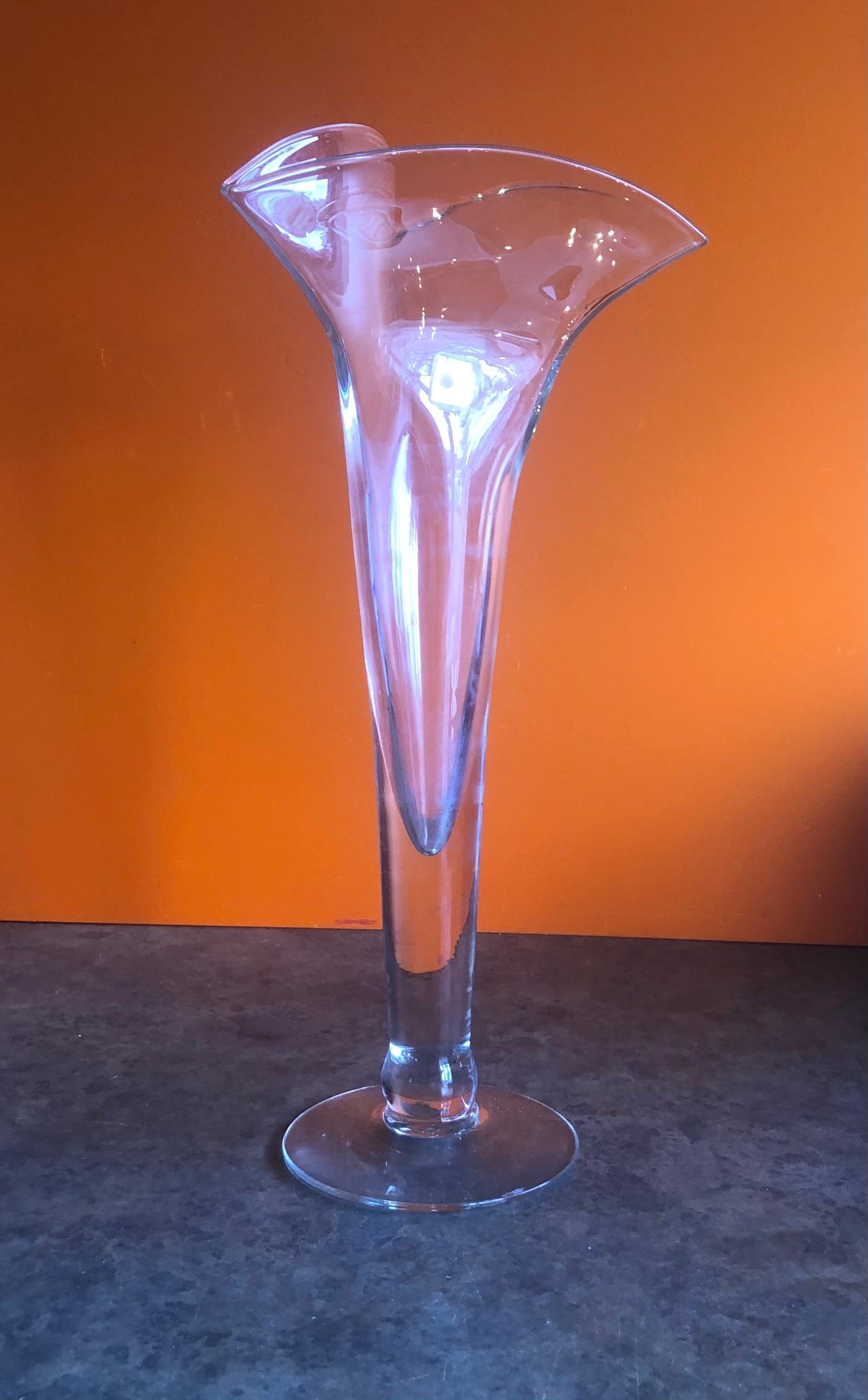 Mid-Century Modern Midcentury Clear Glass Trumpet Vase by Blenko For Sale
