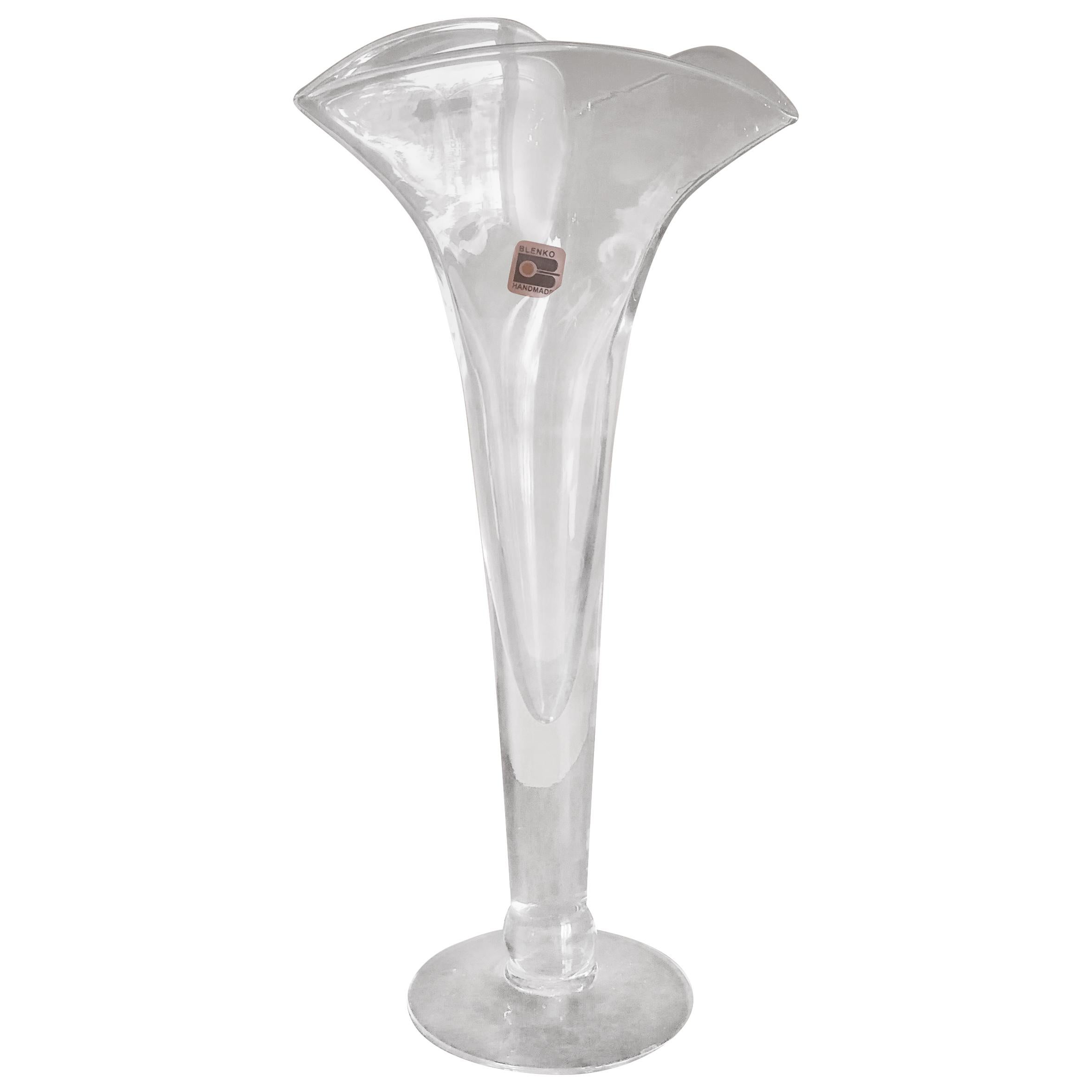 Midcentury Clear Glass Trumpet Vase by Blenko