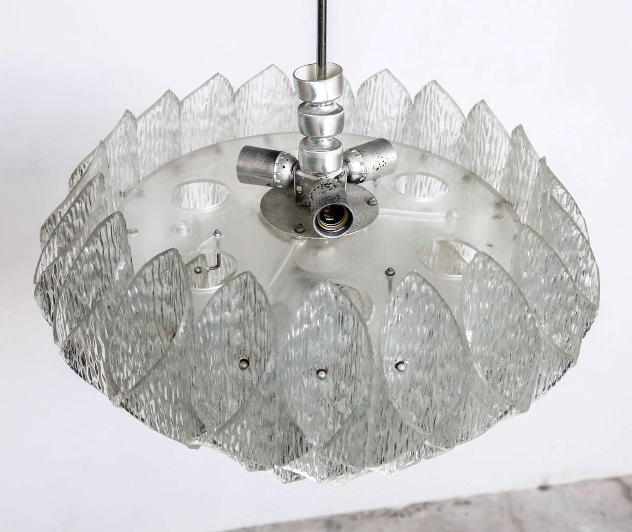 Mid-20th Century Midcentury Clear Iced Lucite 2 Tiers Chandelier For Sale