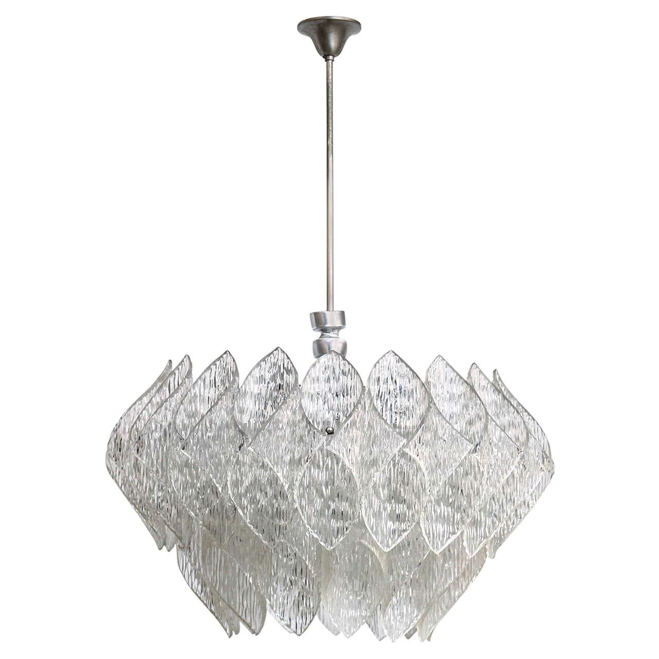 Midcentury Clear Iced Lucite 2 Tiers Chandelier For Sale