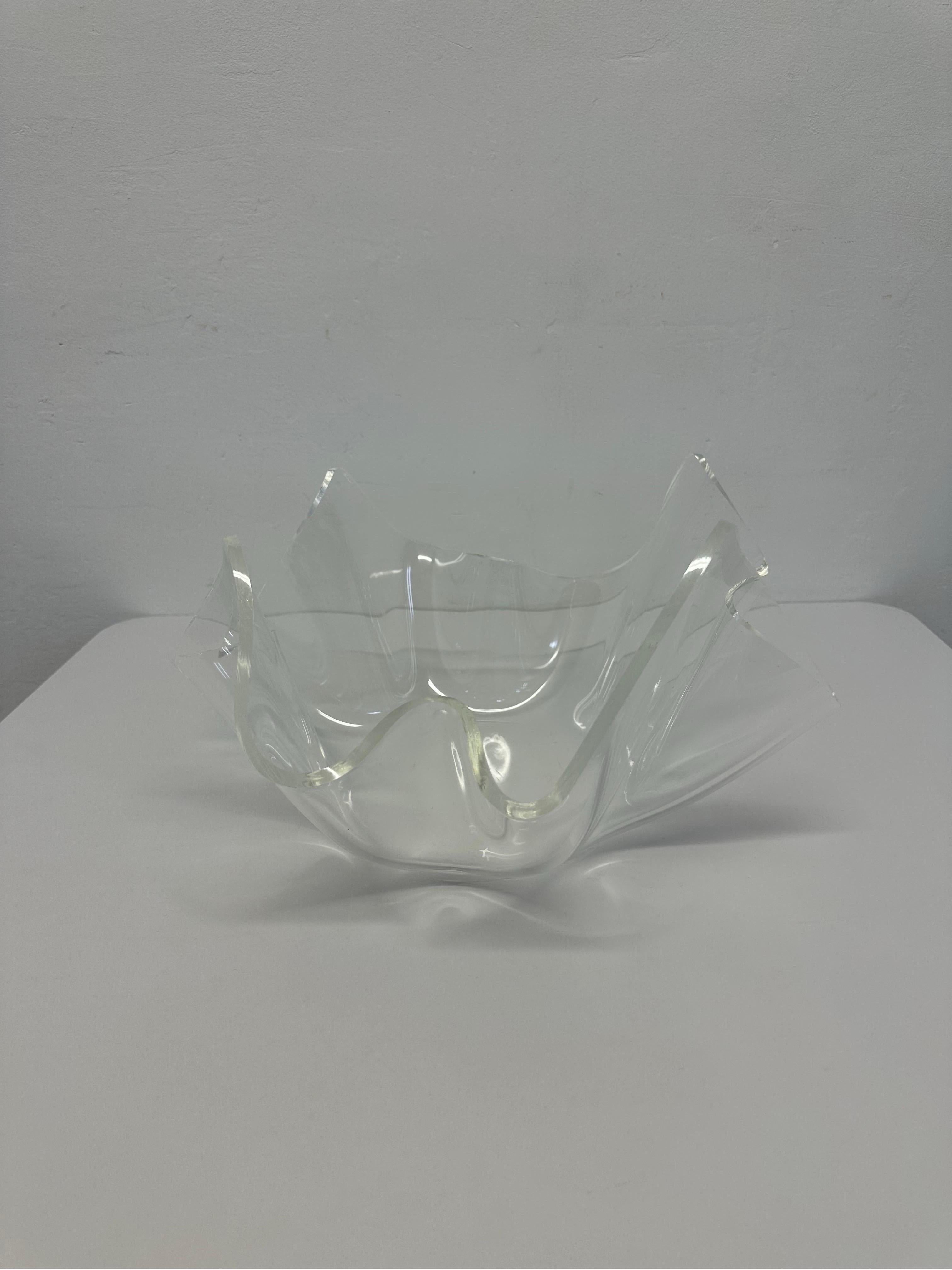 Unknown Mid-Century Clear Lucite Handkerchief Draped Bowl For Sale